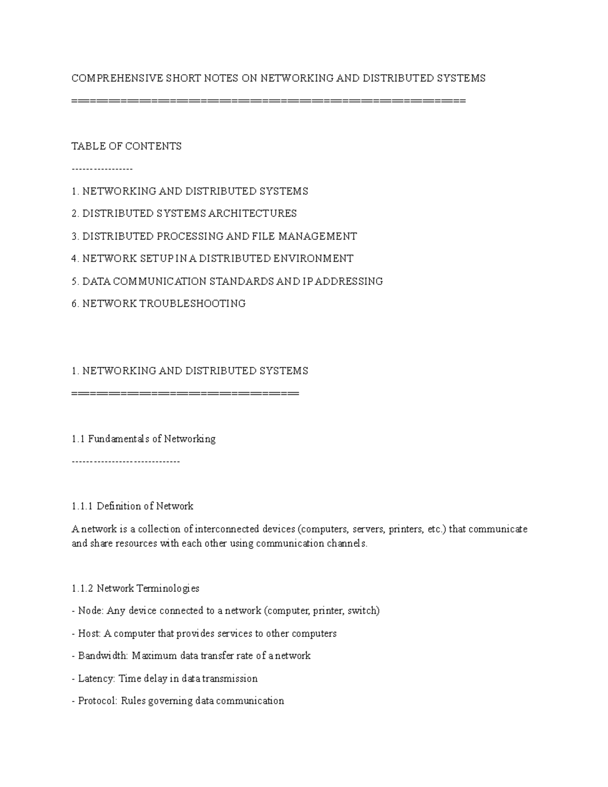 Comprehensive Notes on Networking & Distributed Systems (CS101) - Studocu