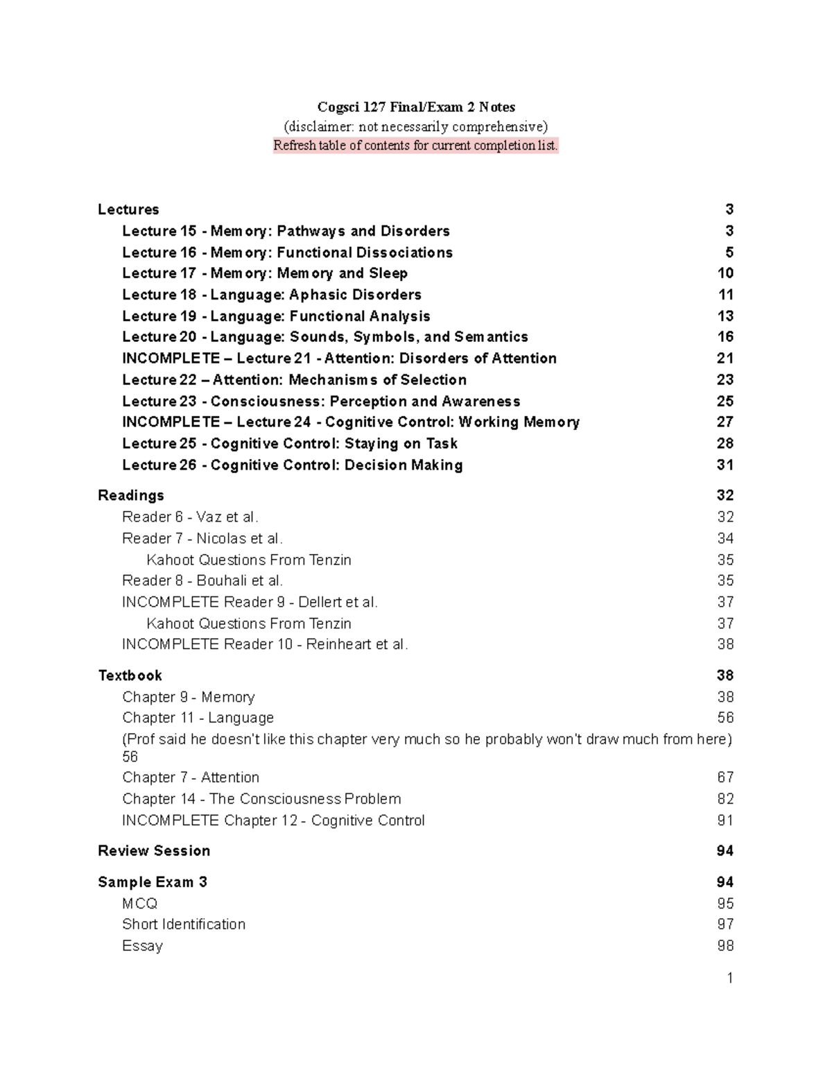 Cogsci 127 Final Exam Notes: Comprehensive Review of Key Concepts - Studocu