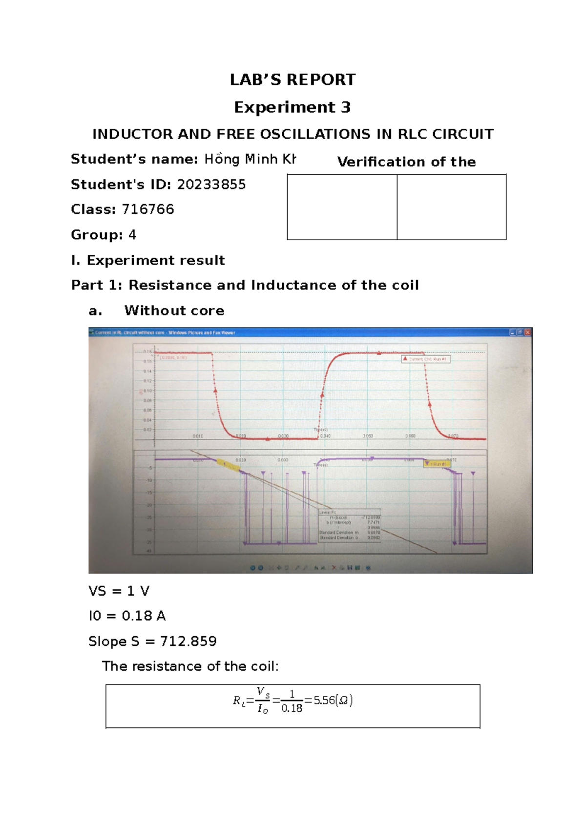 LAB Report 3: Inductor & Free Oscillations in RLC Circuit (716766 ...