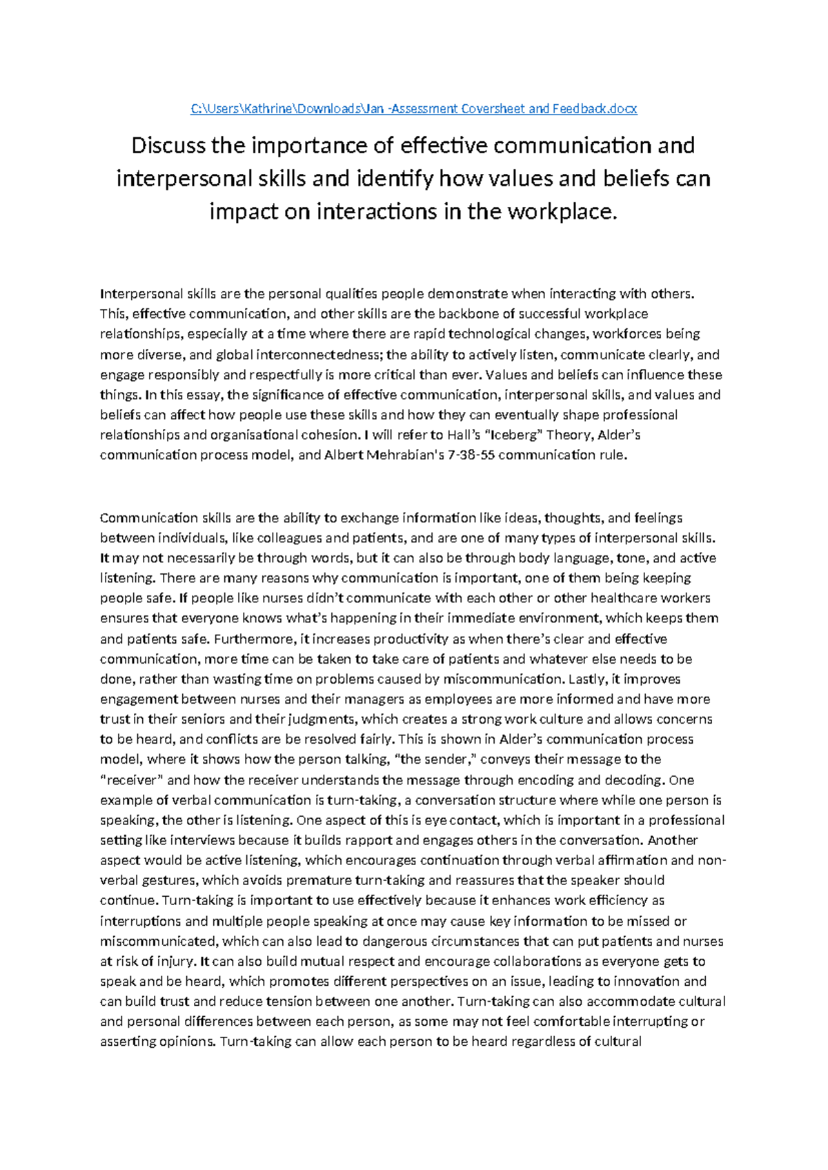 16.05.24 Essay - The Role of Communication & Interpersonal Skills - Studocu