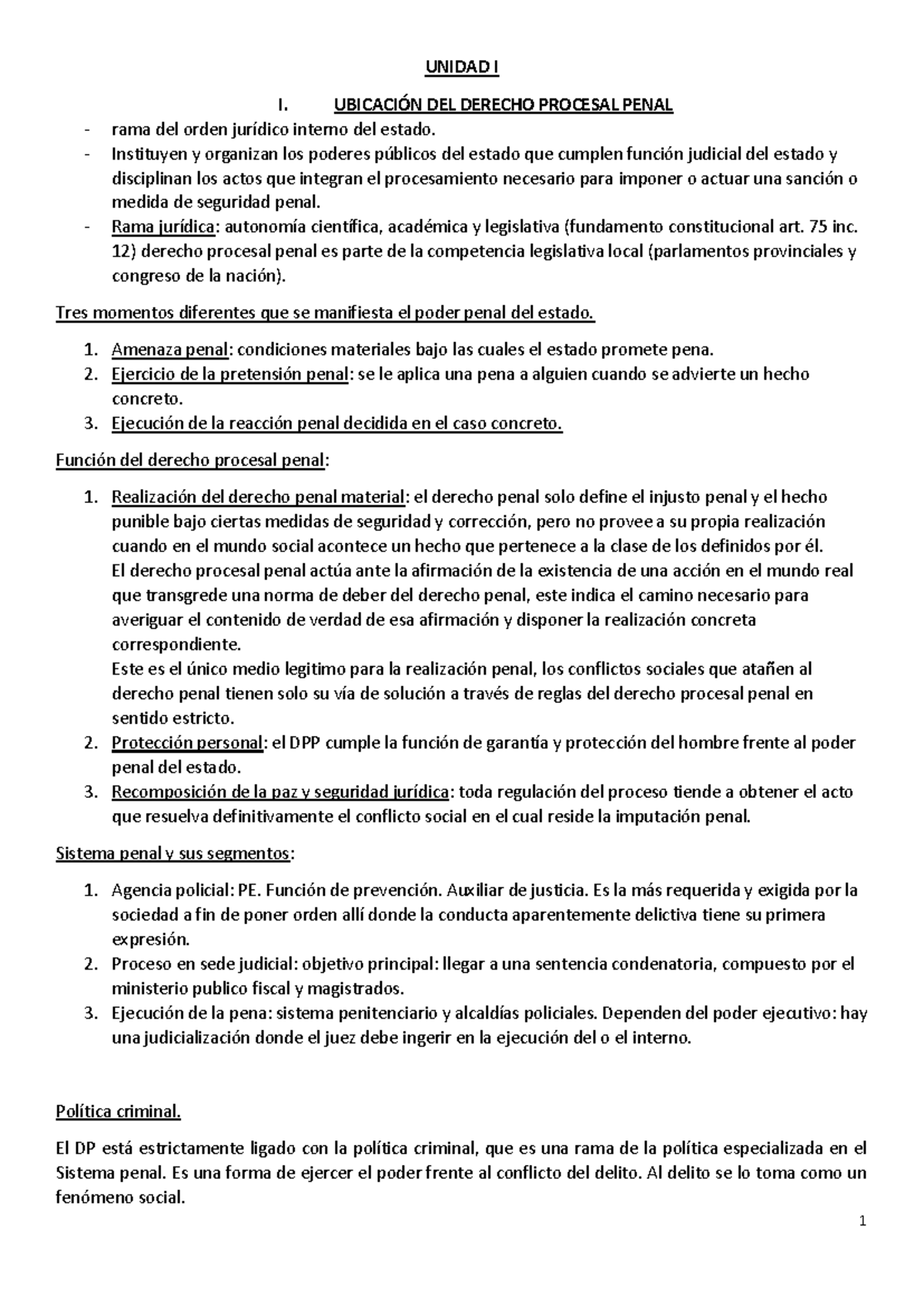 Resumen de Derecho Procesal Penal - UNIDAD I - Conceptos y Estructura ...