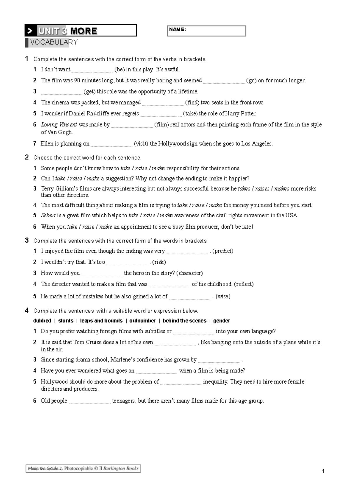 More Practice U3: Vocabulary and Grammar Exercises - Studocu