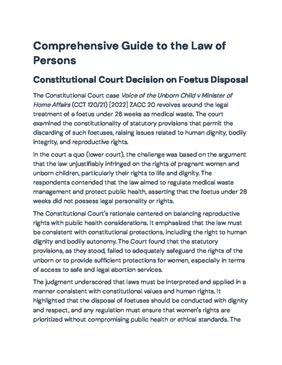 Nasciturus Fiction and Domicile Law: A Comprehensive Overview (CCT ZACC 20) - Studocu