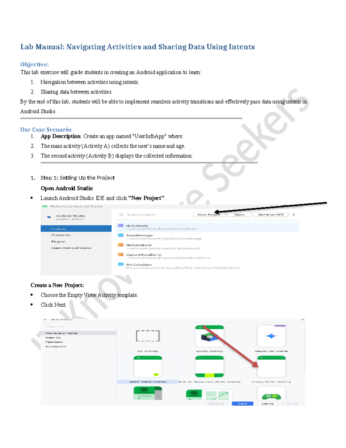 Lab Manual: Activity Navigation & Data Sharing Using Intents - Studocu