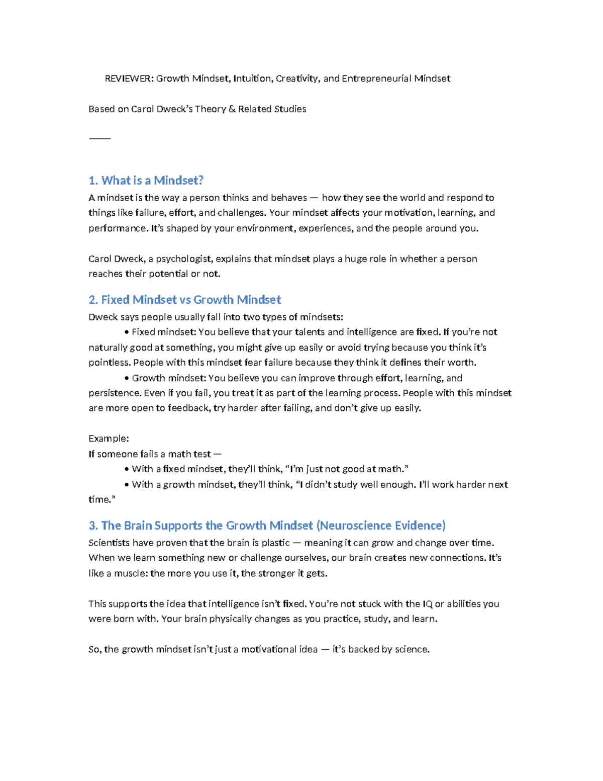 Picture of TEM CHAP1 Reviewer - Growth Mindset, Intuition, and Creativity - Studocu