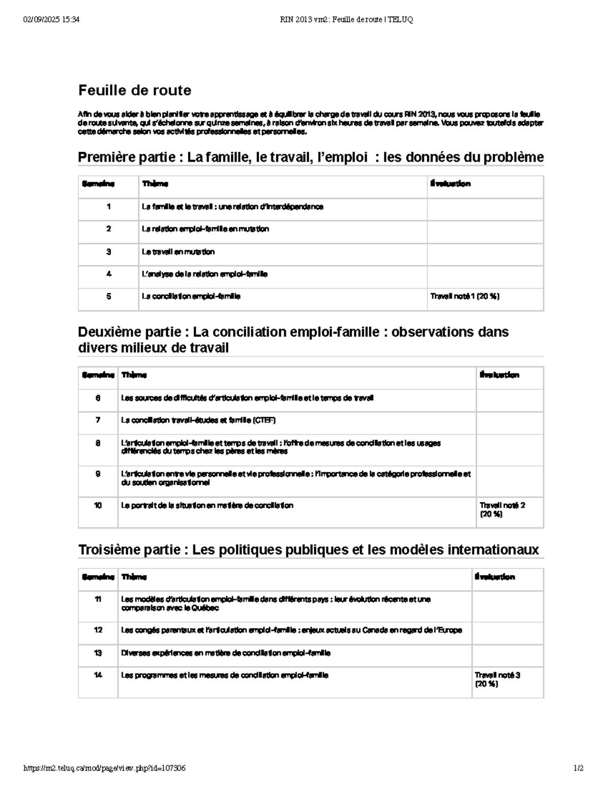 RIN 2013 vm2: Feuille de Route pour la Planification de Cours - Studocu