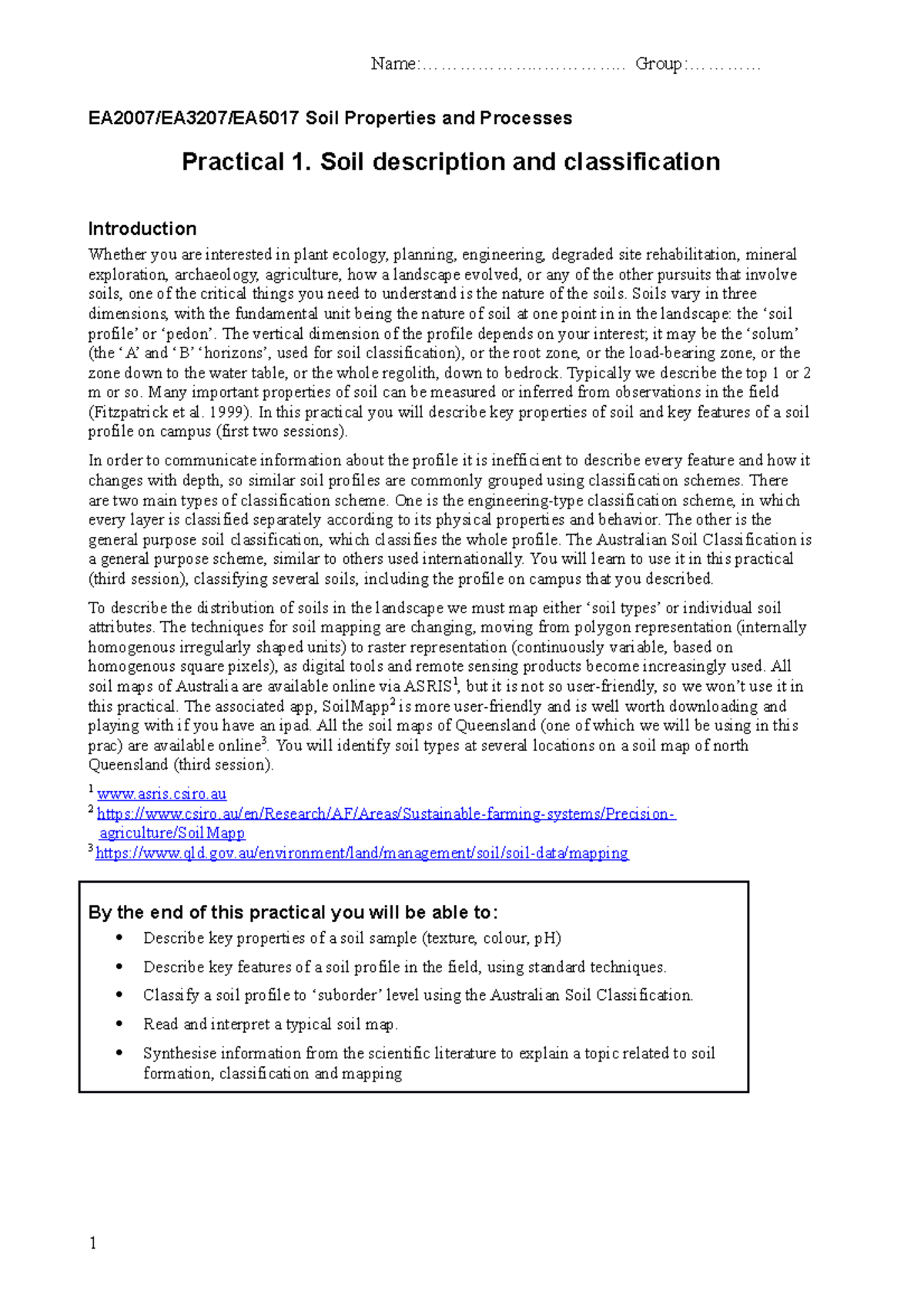 EA2007/EA3207/EA5017 Practical 1: Soil Description and Classification ...