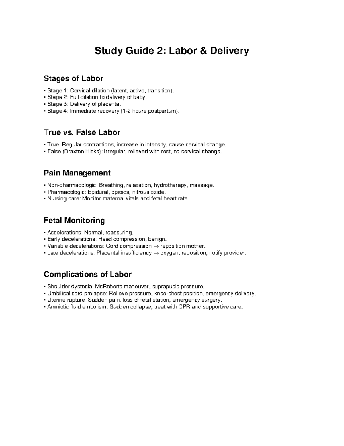 Labor and Delivery Study Guide: Stages, Management, and Complications ...