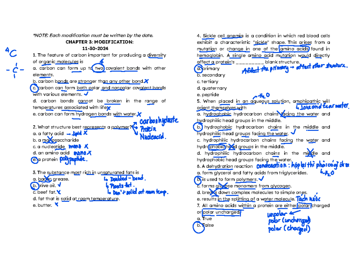 PLQ Chapter 3: Key Concepts in Carbon and Macromolecules - Studocu