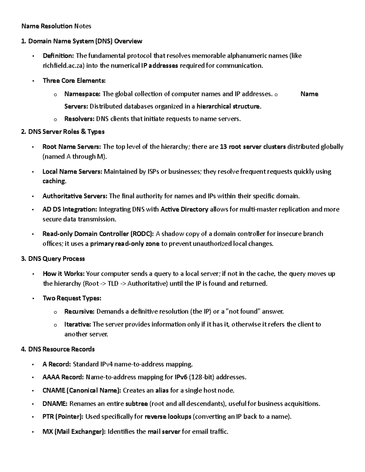 DNS Overview and Name Resolution Notes for Networking 101 - Studocu