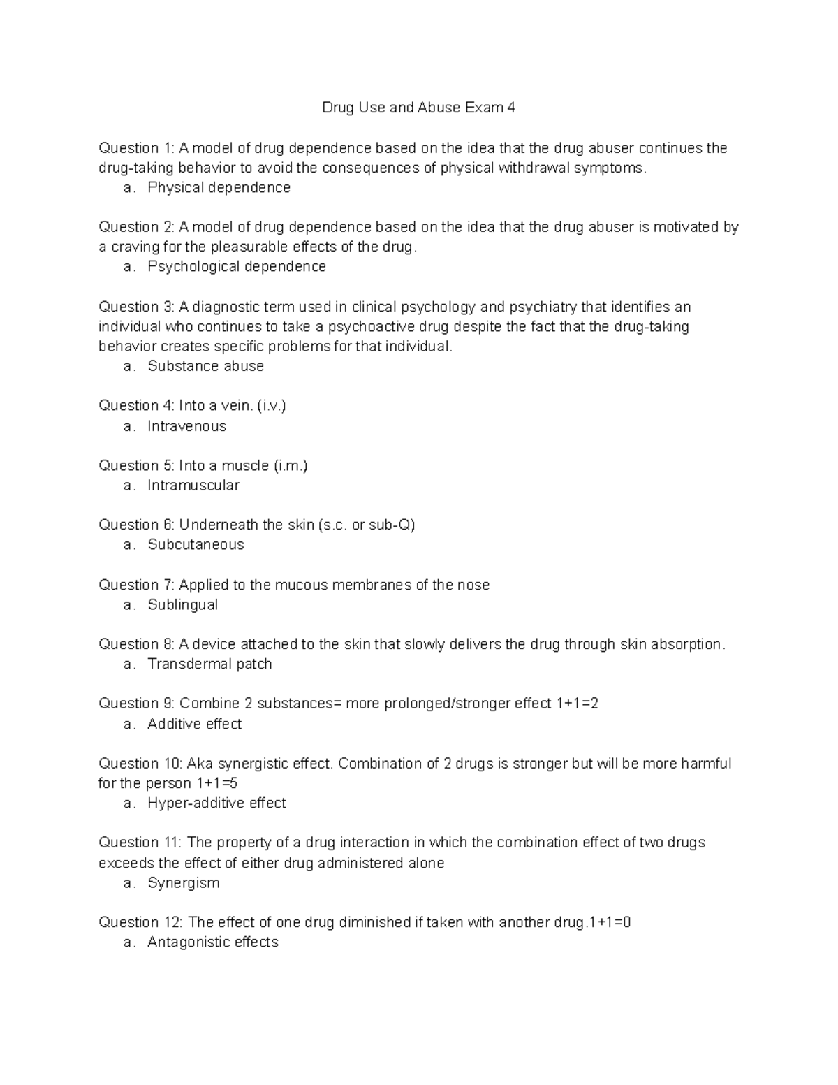 Drug Use and Abuse Exam 4 Study Guide and Key Concepts - Studocu