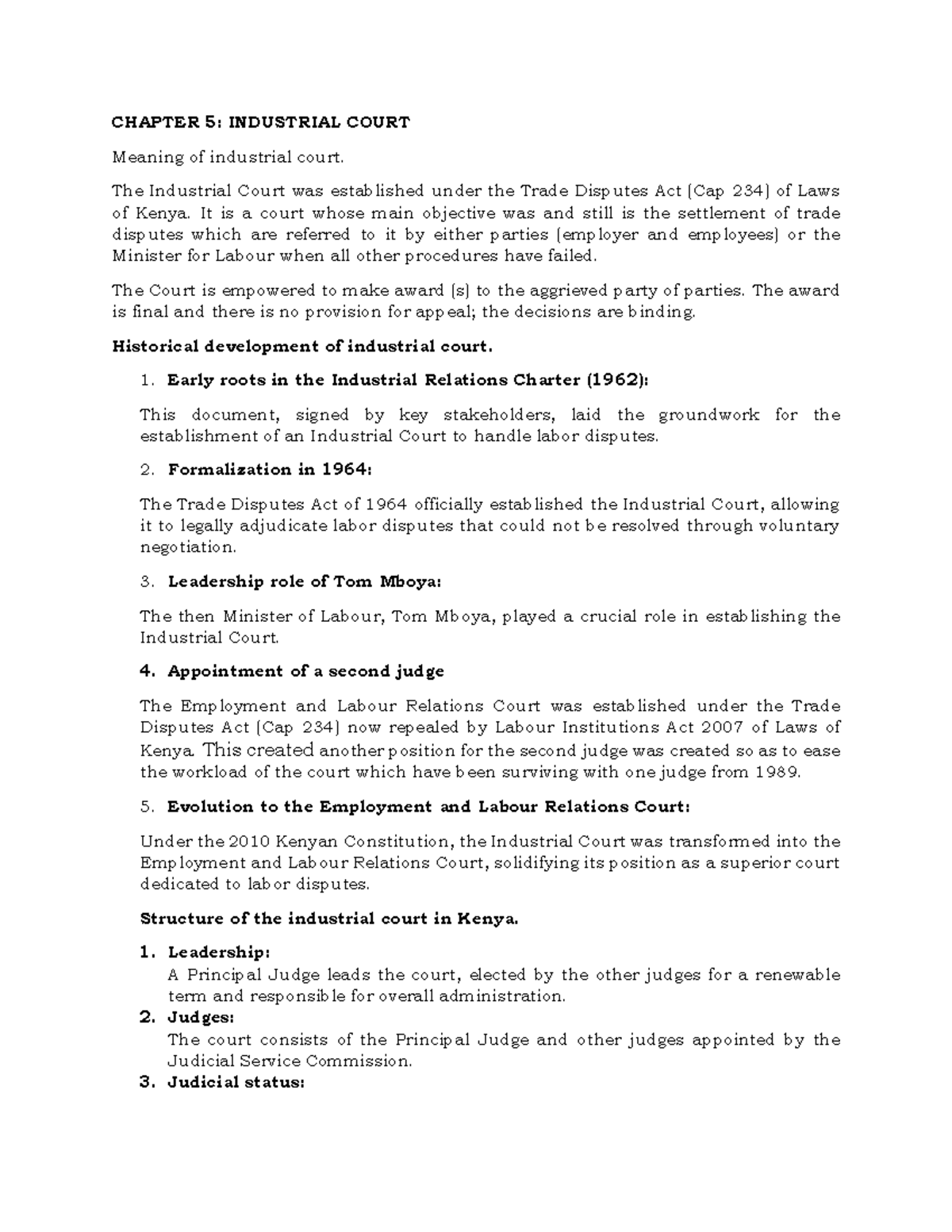 Labour Law: Chapter 5 & 6 - Industrial Court and Occupational Safety ...