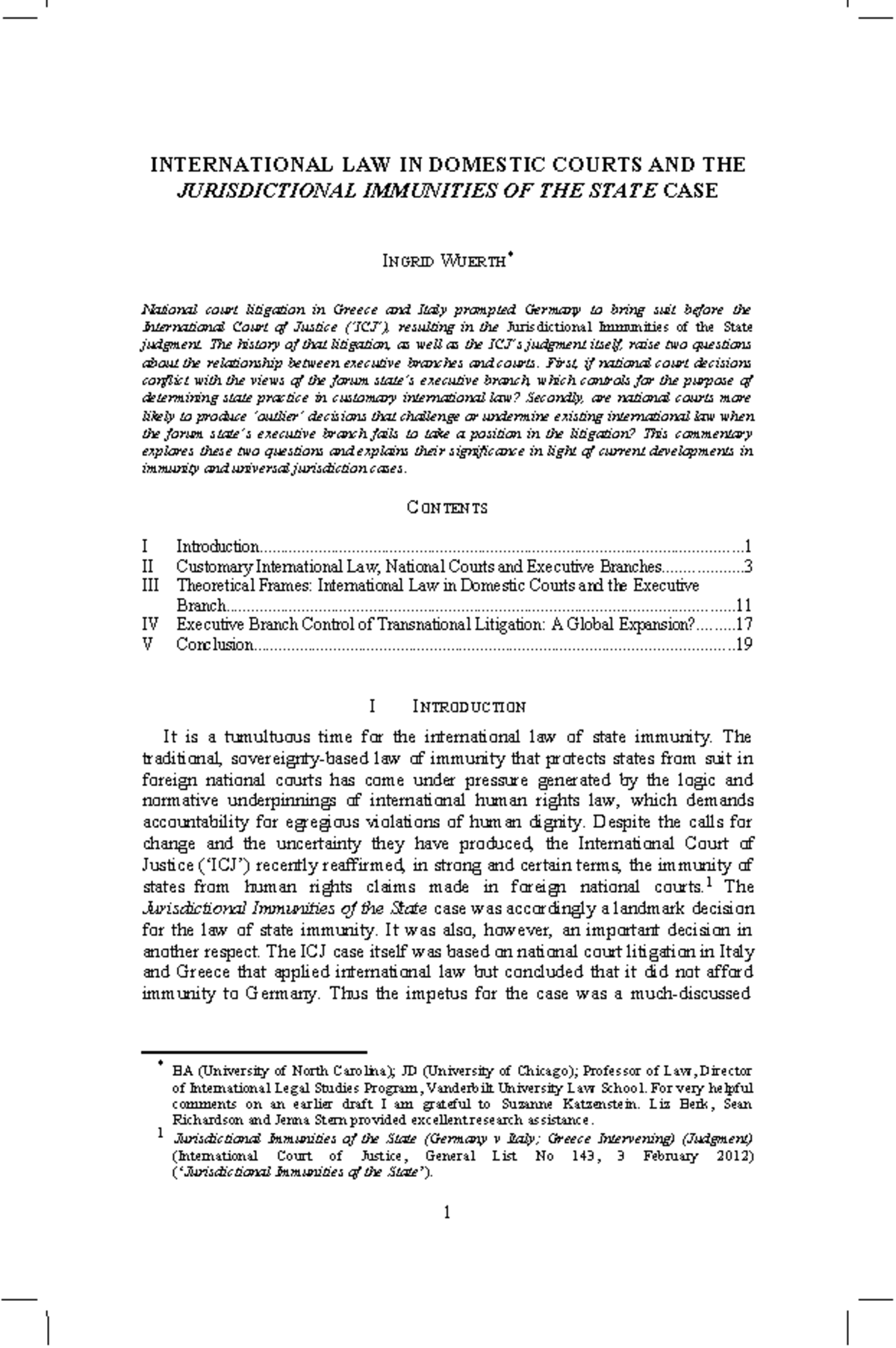 Wuerth - INTERNATIONAL LAW IN DOMESTIC COURTS AND THE JURISDICTIONAL ...