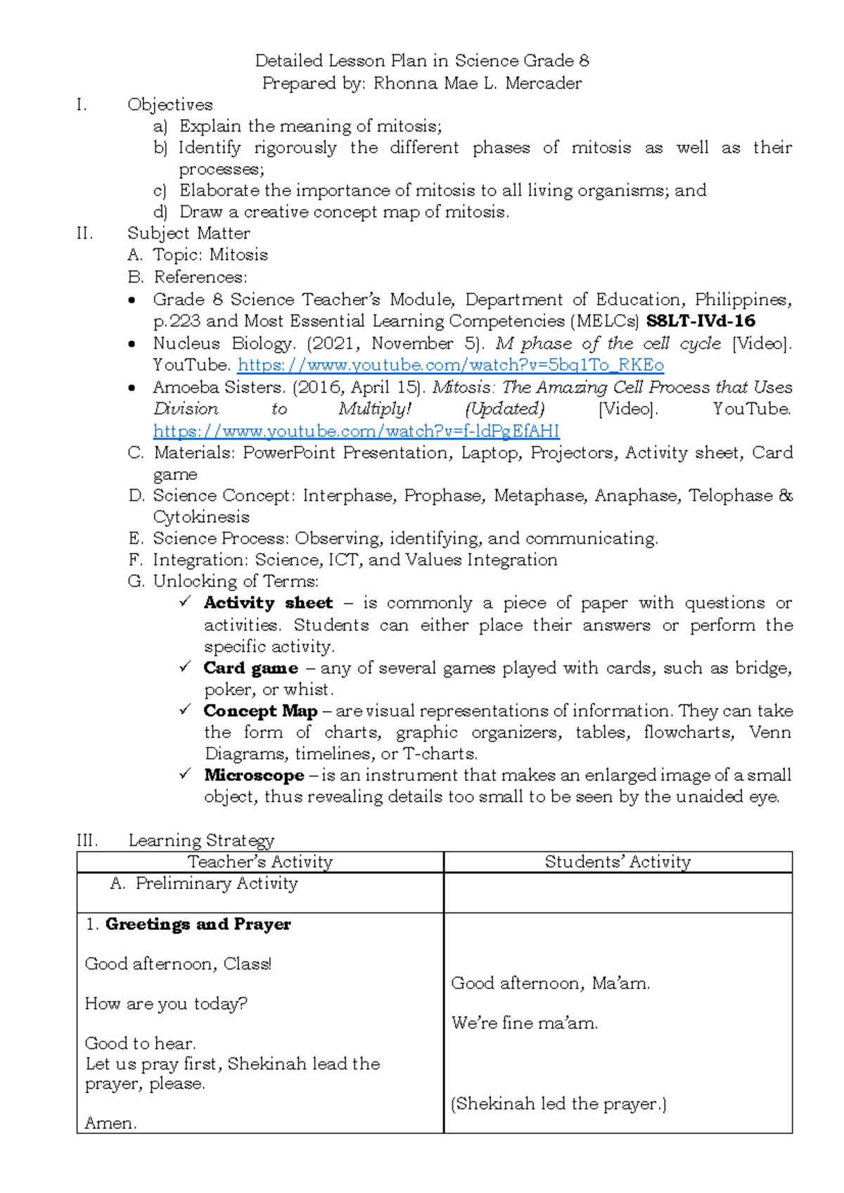 Detailed Lesson Plan (7E's) in Science - Mercader - Detailed Lesson ...