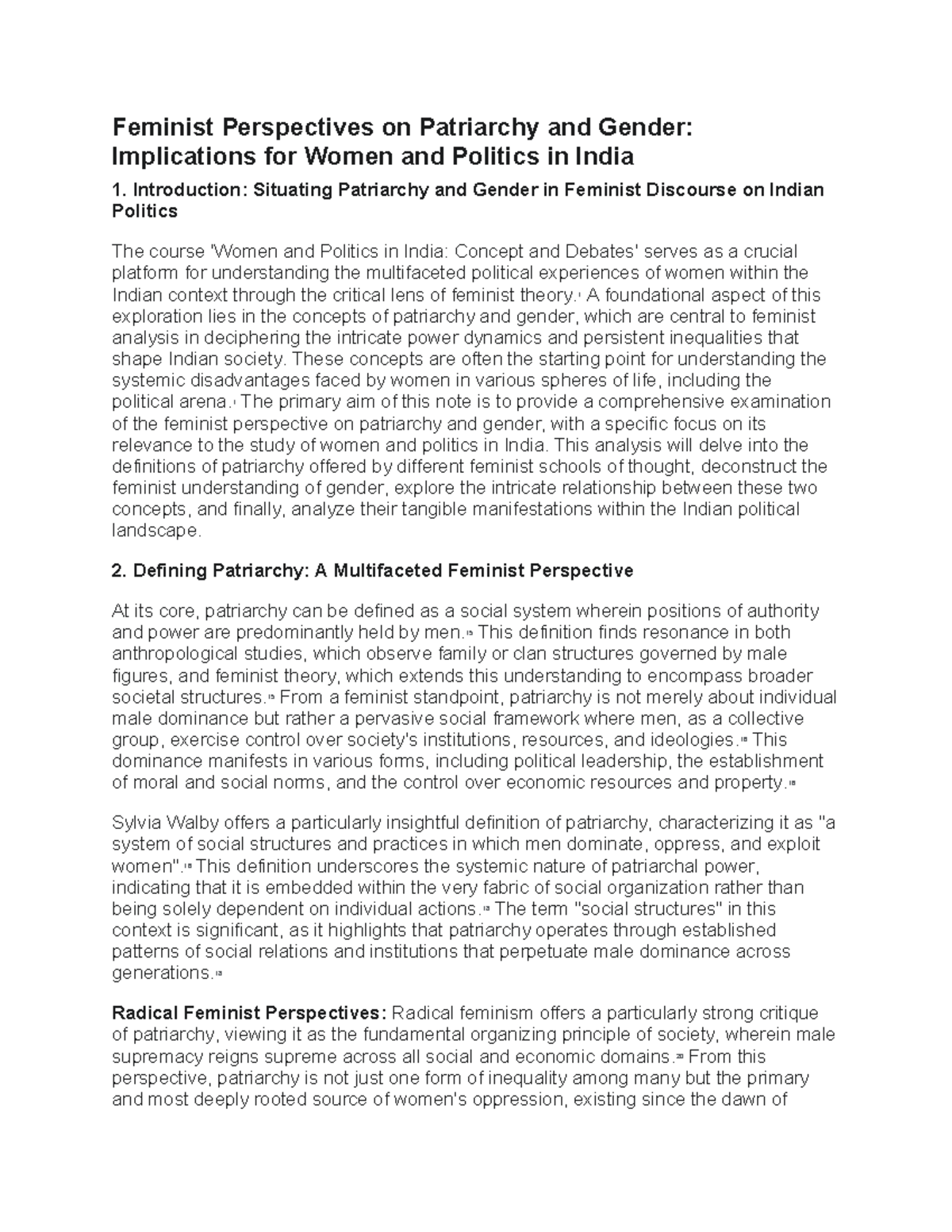 Feminist Perspectives on Patriarchy in Women and Politics (WPI 101 ...