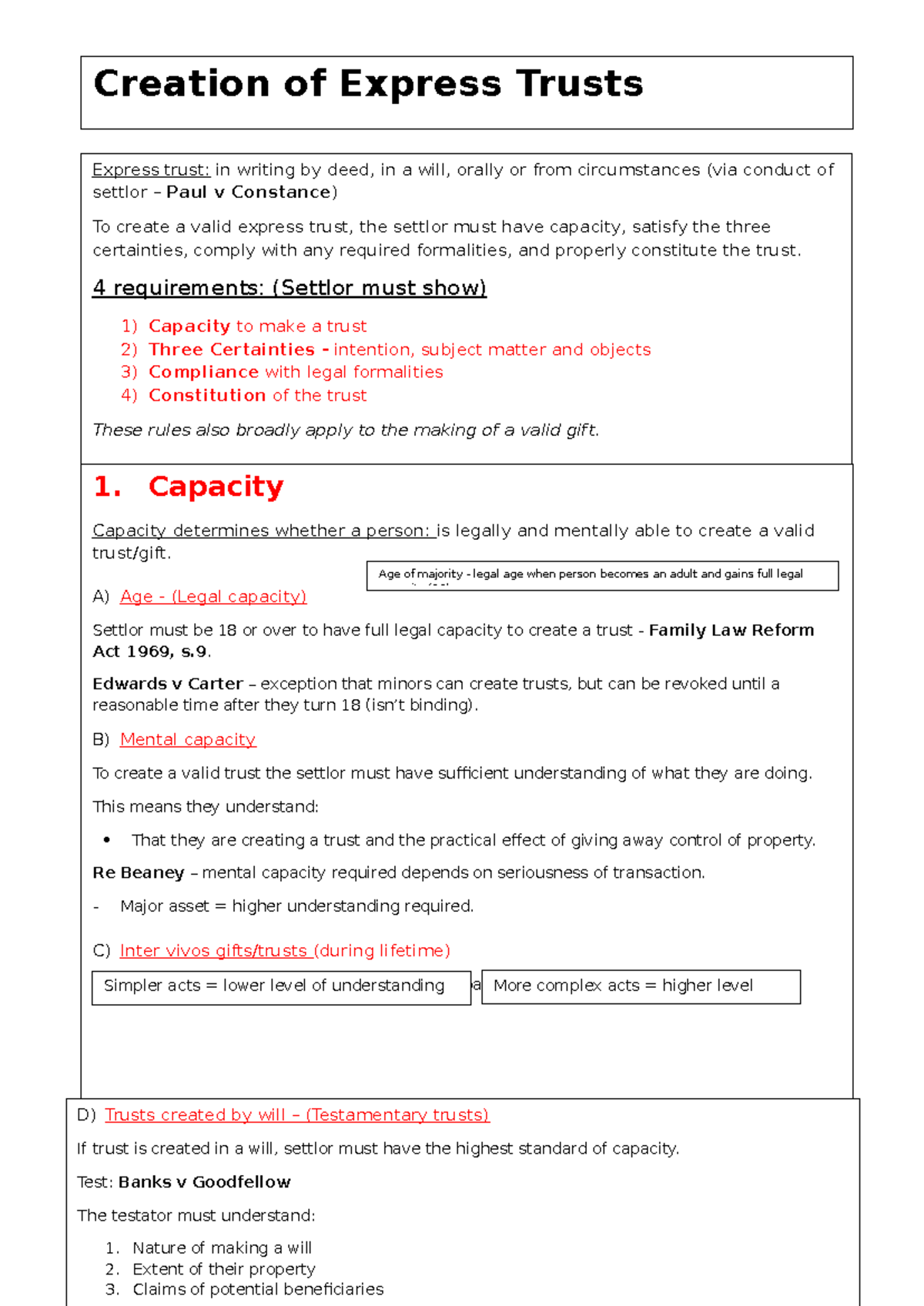 Creation of Express Trusts: Key Requirements and Legal Principles - Studocu