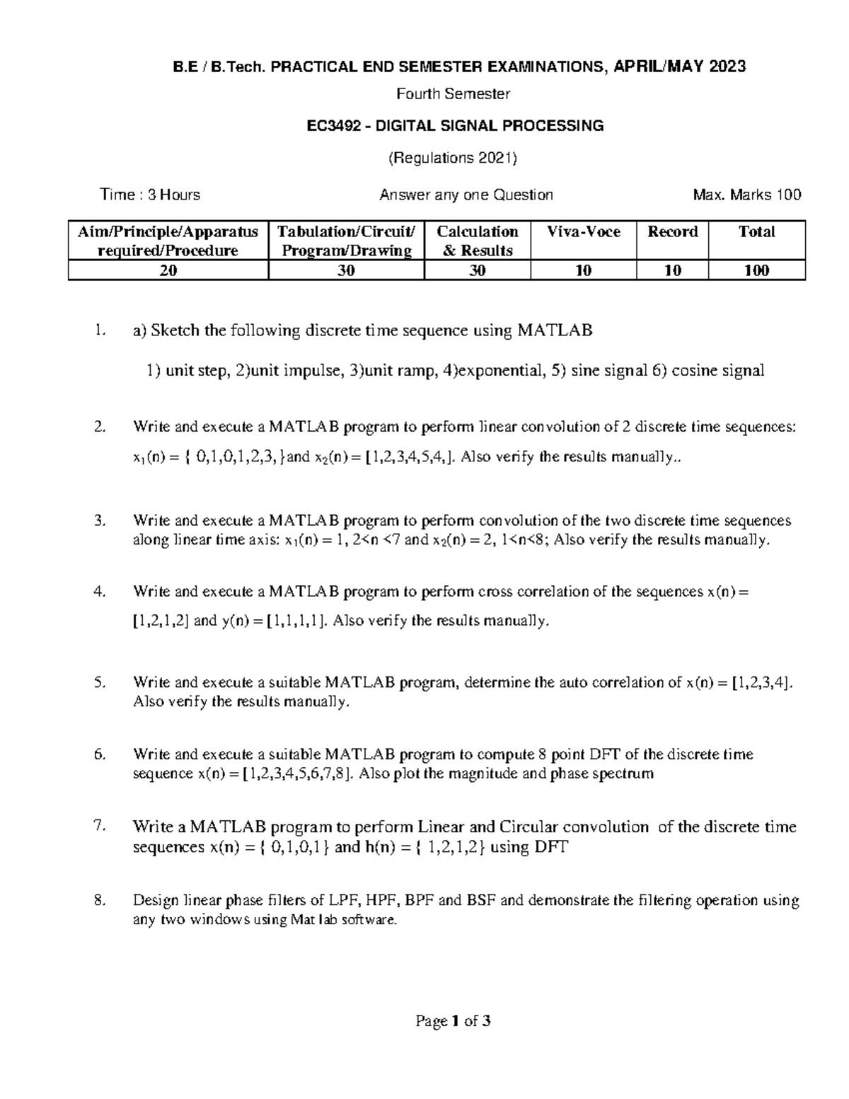 EC3492 Digital Signal Processing - Practical End Semester Exam Notes ...