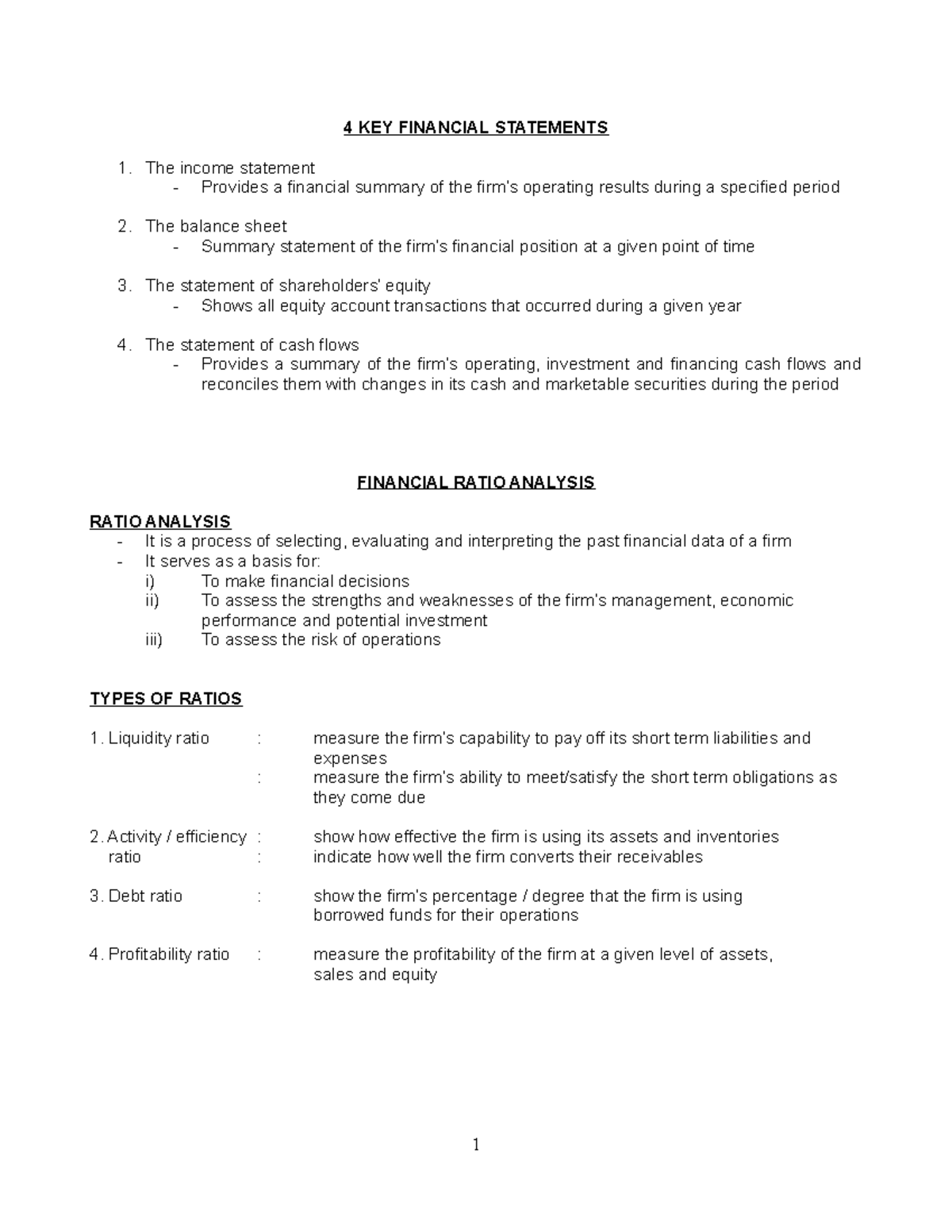 FIN420 - Comprehensive Guide to Ratio Analysis Notes - Studocu
