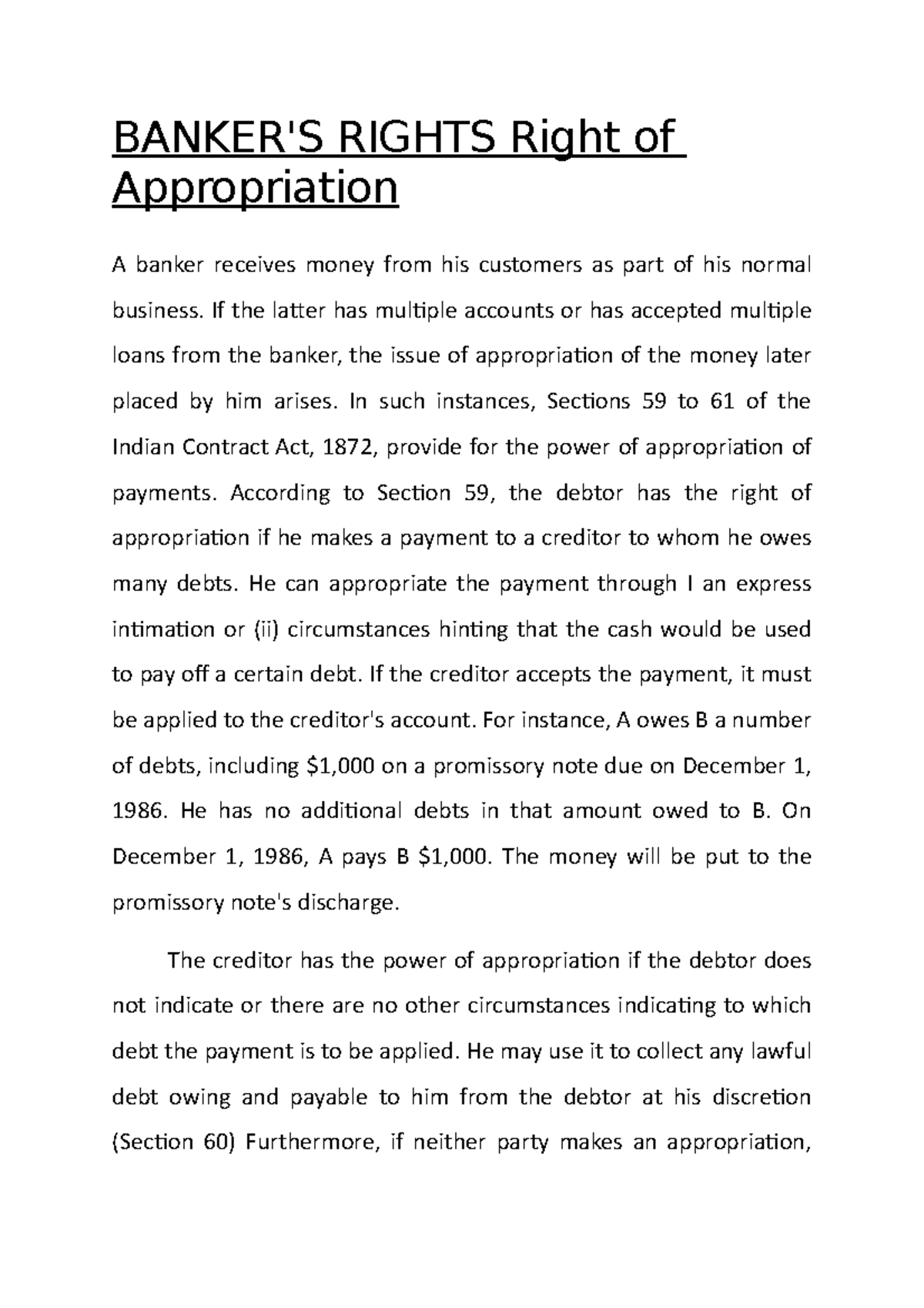 Banker's Rights: Understanding Appropriation in Finance Law - Studocu