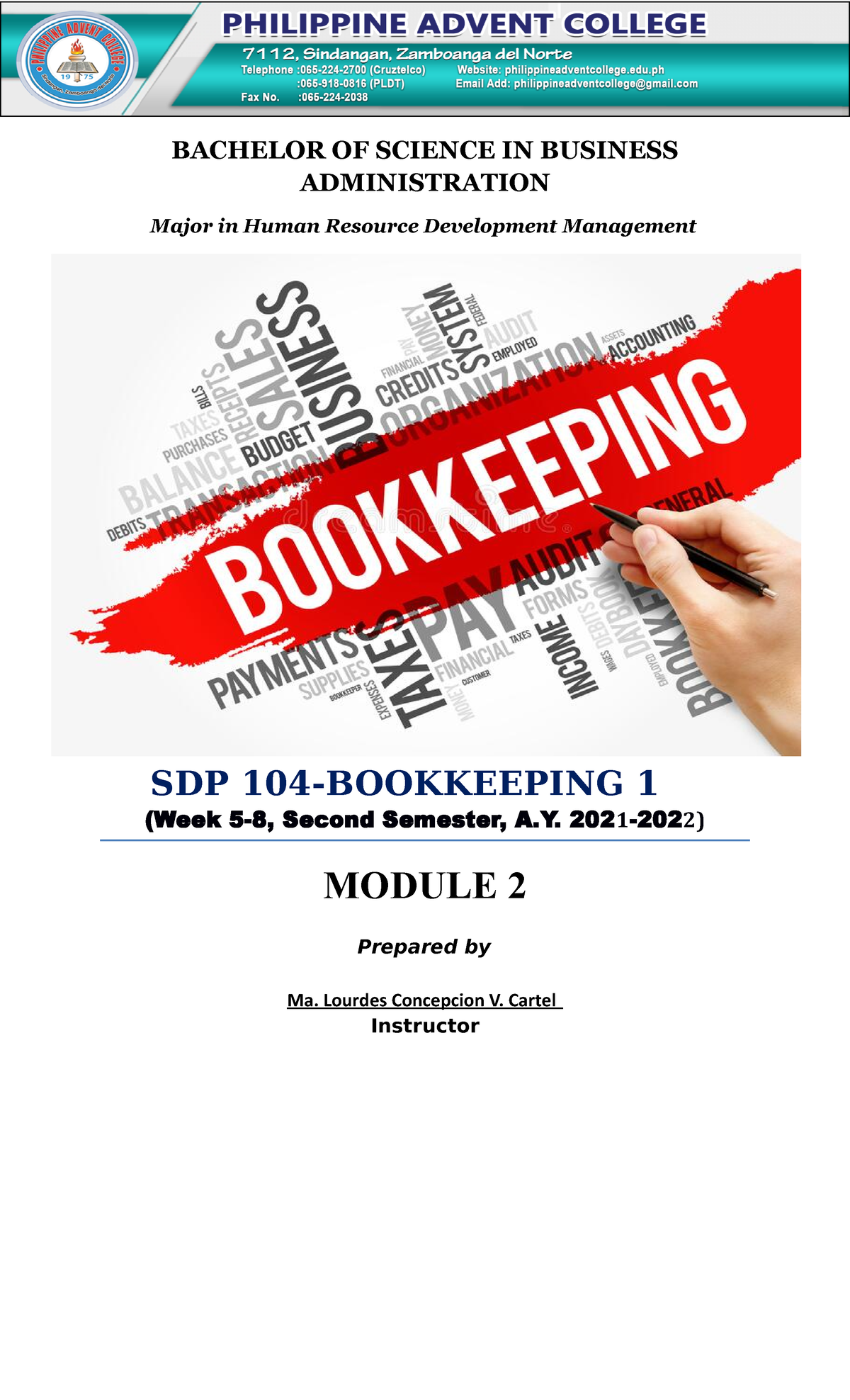 SDP104 Bookkeeping 1- Module 2 - BACHELOR OF SCIENCE IN BUSINESS ...
