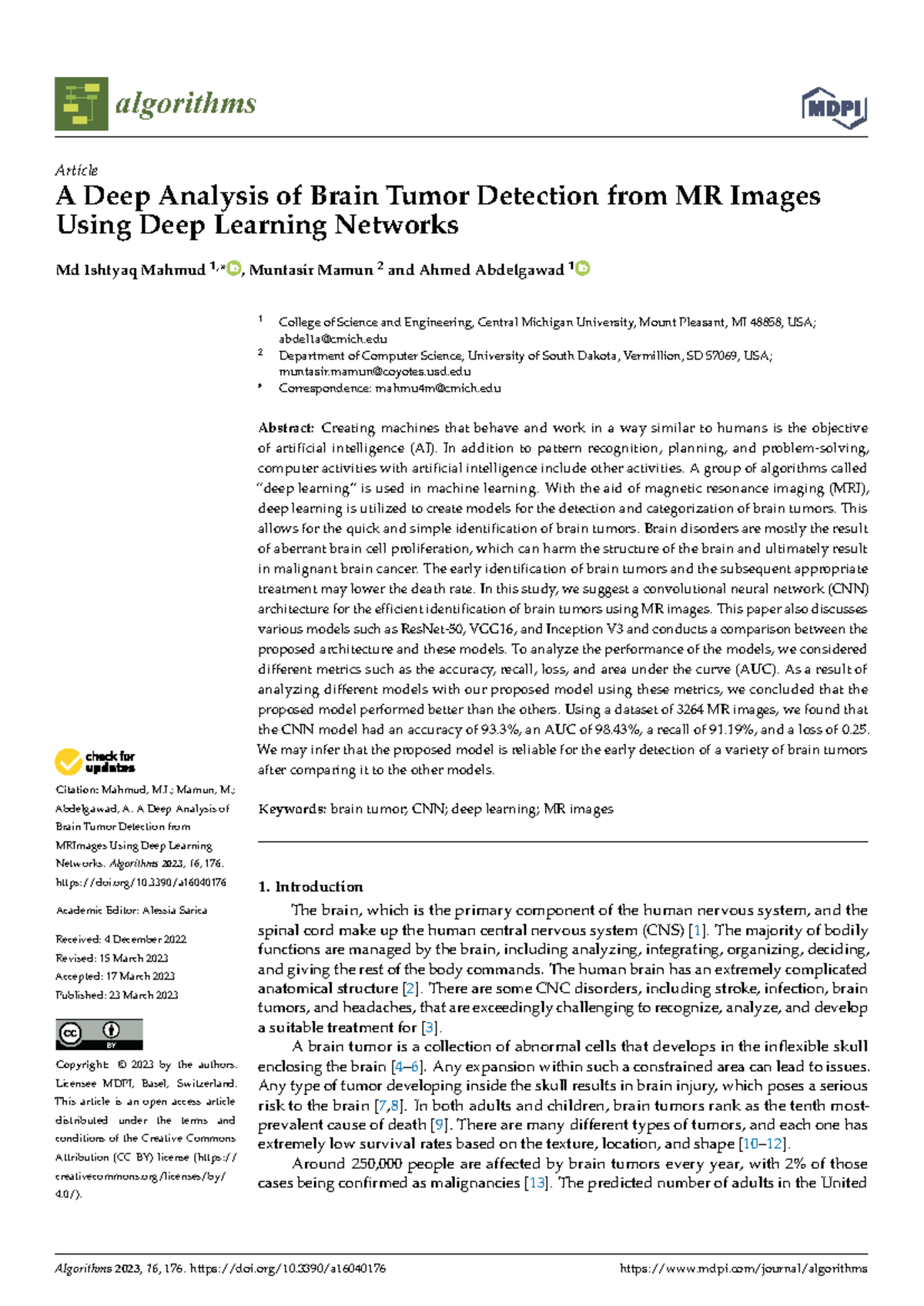 A Deep Analysis on MR Image-Based Brain Tumor Detection Using CNNs ...