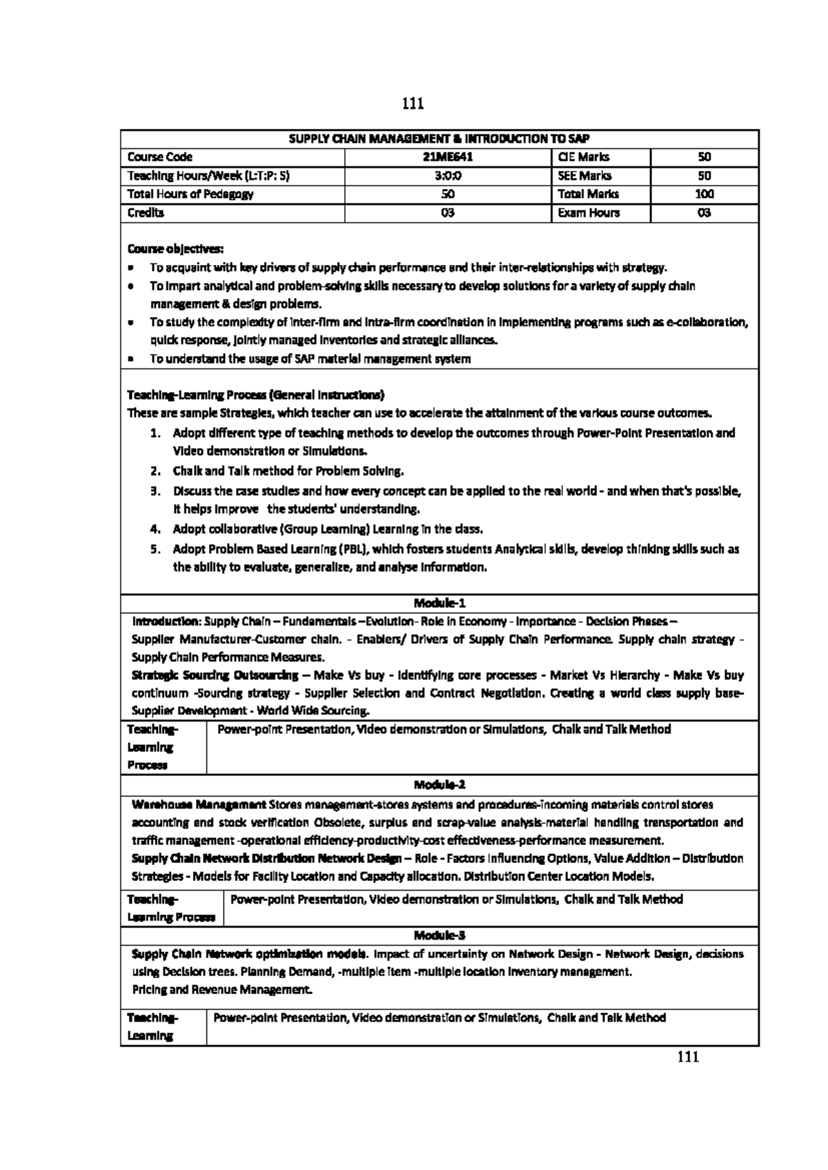 21ME641 - Supply Chain Management and SAP Overview Syllabus - Studocu