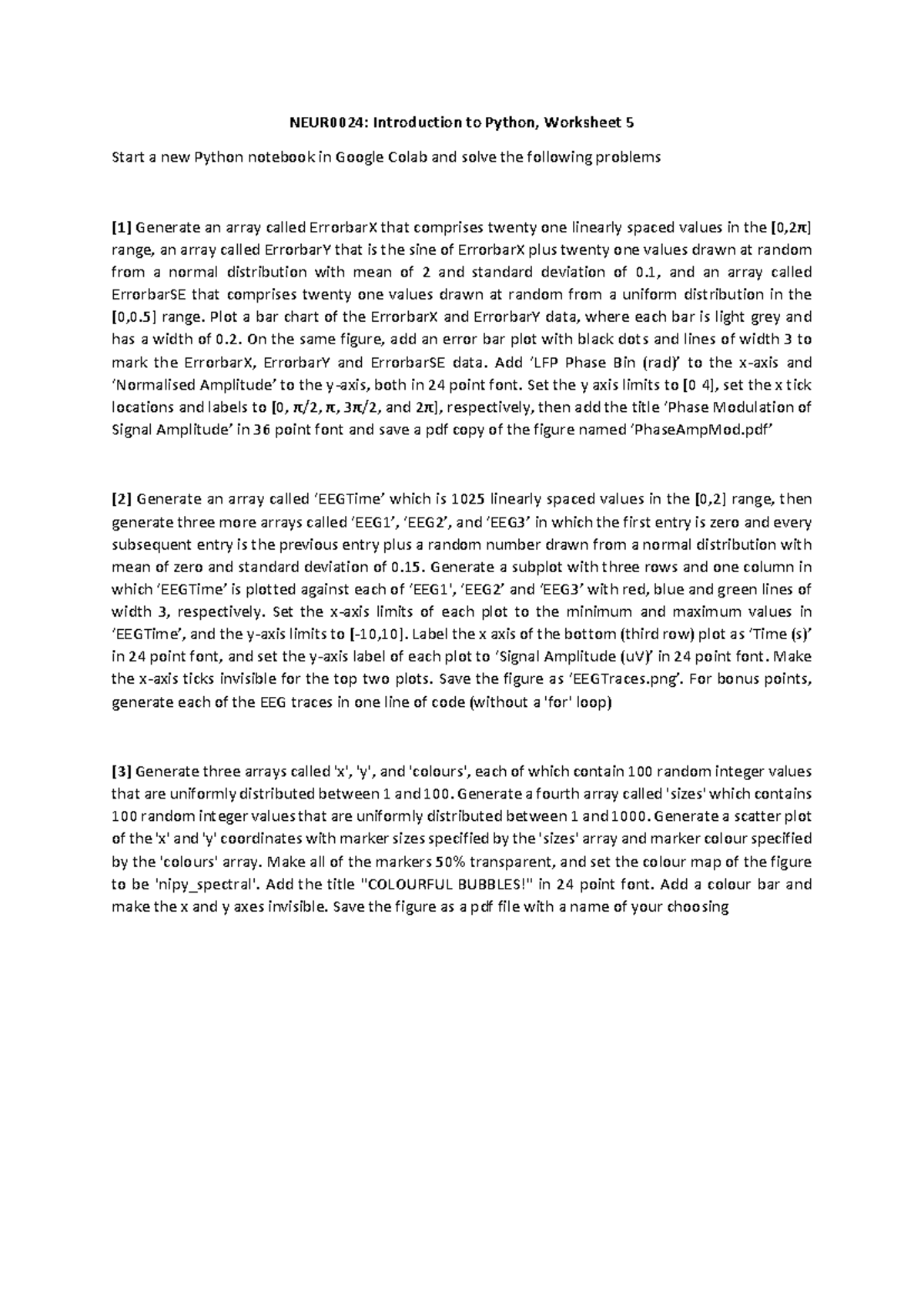 NEUR0024: Python Worksheet 5 - Data Visualization and Analysis - Studocu