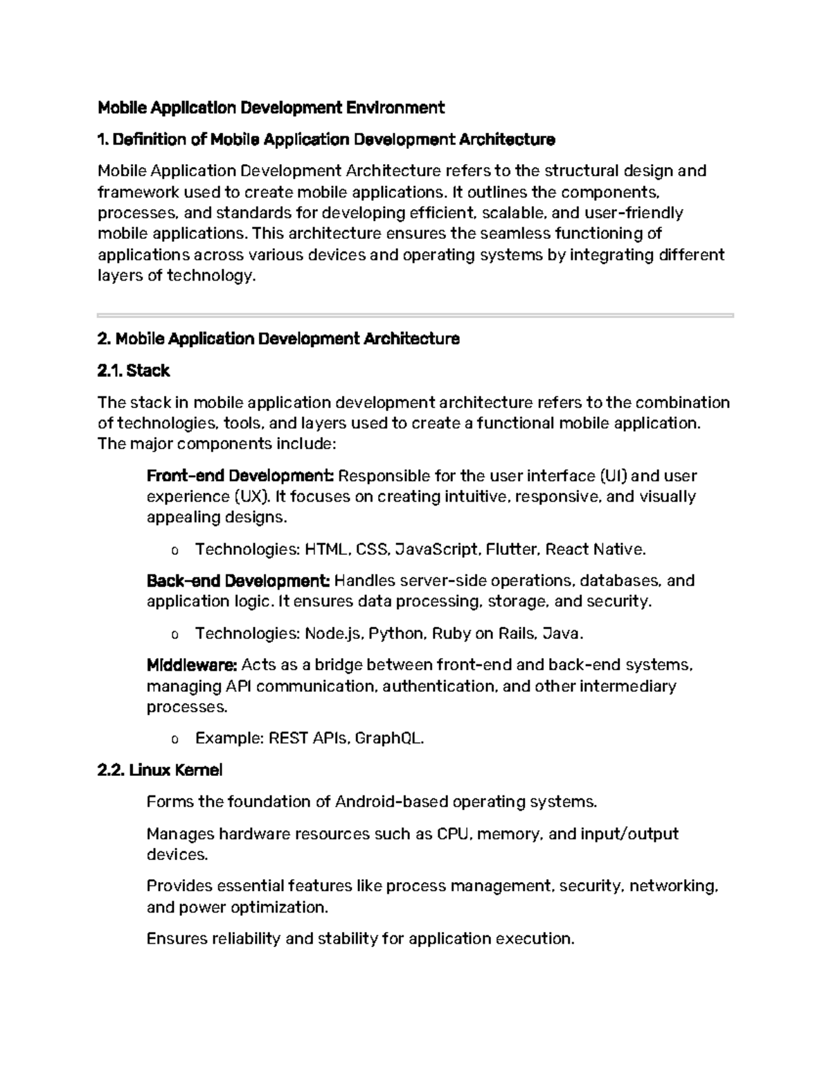 Mobile App Dev Env Notes: Architecture, Technologies & Tools - Studocu