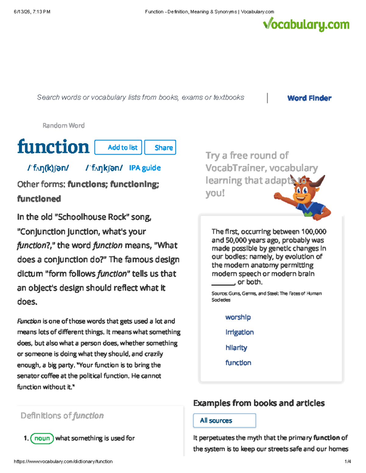 Function Vocabulary: Definition, Meaning, and Synonyms - Studocu