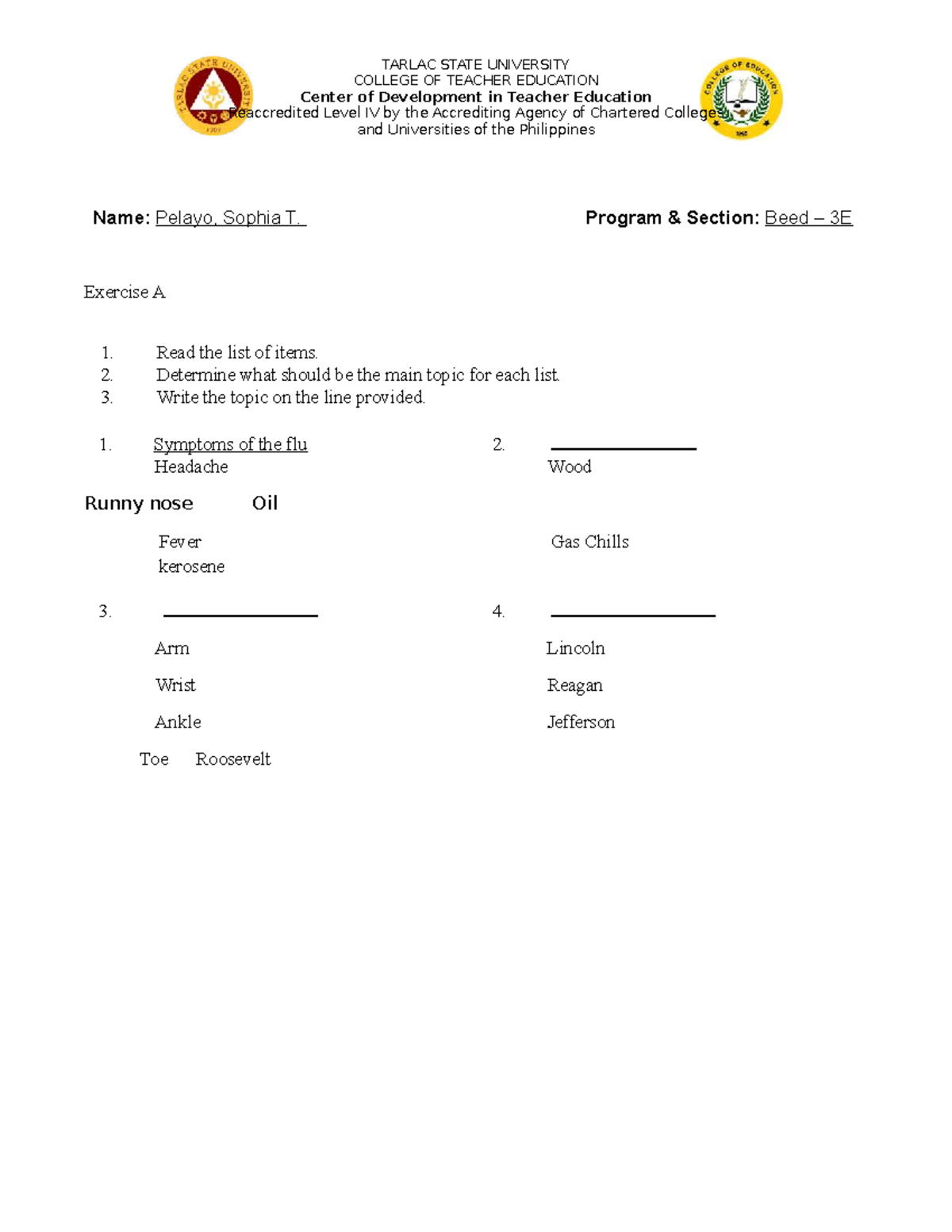 Template - TARLAC STATE UNIVERSITY COLLEGE OF TEACHER EDUCATION Center ...