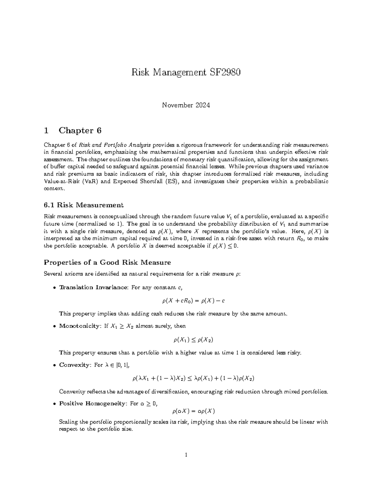 Risk Management: Summaries of Chapters 6 & 7 for SF Course - Studocu