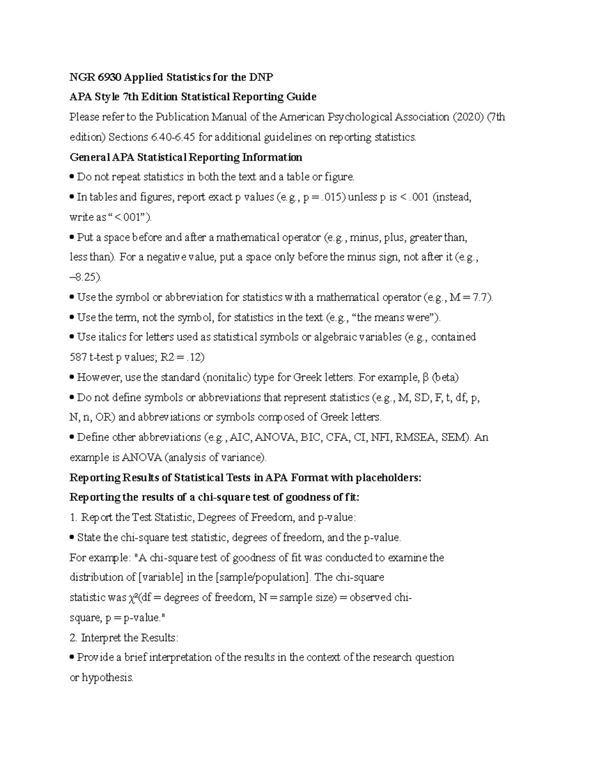 NGR 6930 APA Style Guidelines for Statistical Data Presentation - Studocu