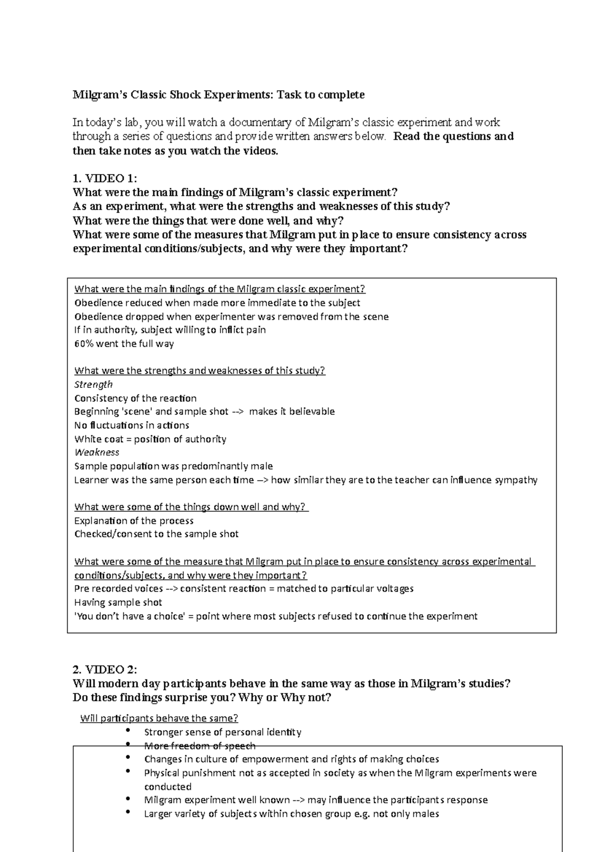 LAB 1 hand in task - social psychology - Milgram’s Classic Shock ...