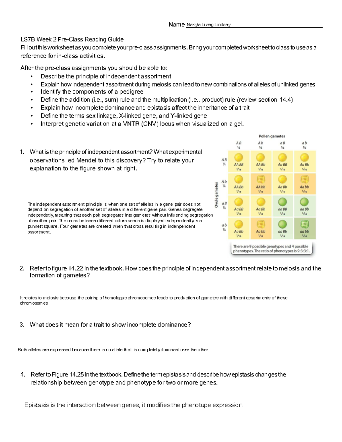 LS7B Week 2 Pre-Class Reading Guide on Genetics Principles - Studocu