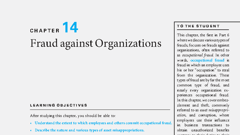 Chap 14 - Intenral audit - C H A P T E R 14 Fraud against Organizations ...