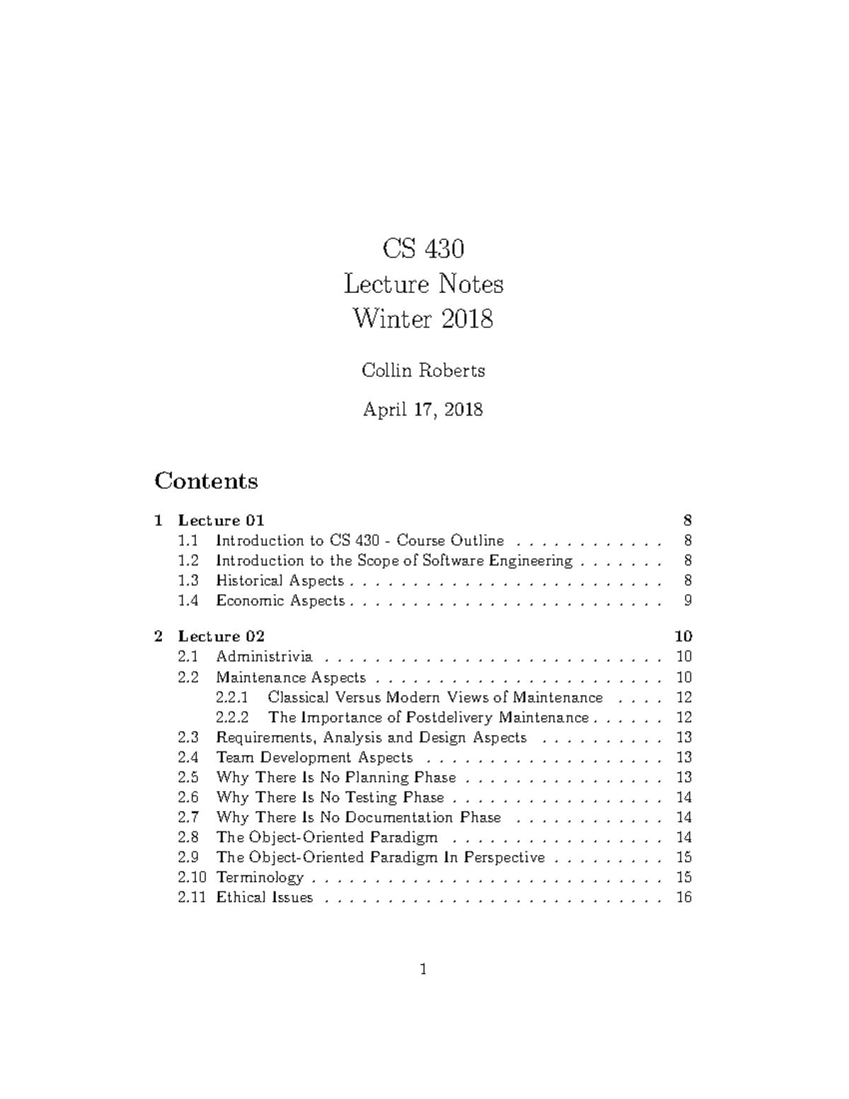 CS430 Lecture Notes - CS 430 Lecture Notes Winter 2018 Collin Roberts ...