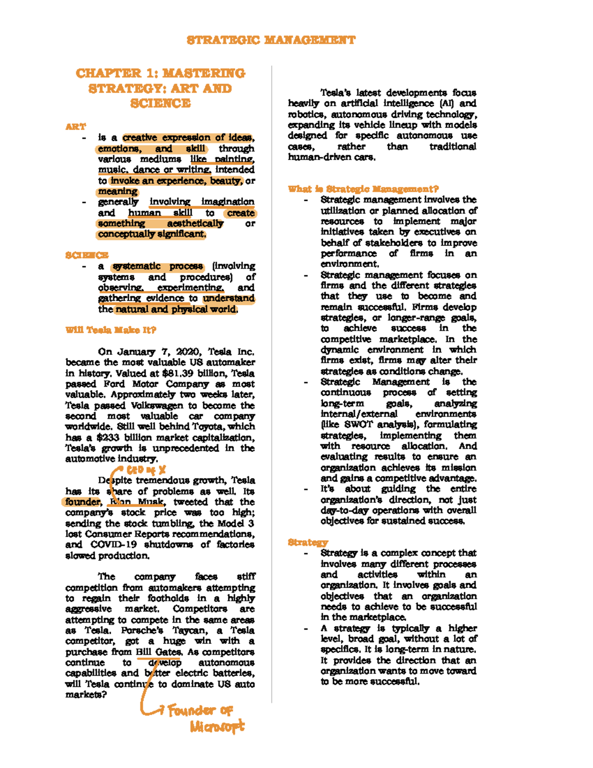 STRATEGIC MANAGEMENT CHAPTER 1: MASTERING STRATEGY AND TESLA'S FUTURE ...