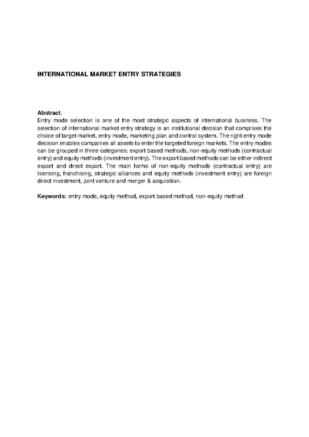 International Market Entry Strategies: Understanding Entry Modes - Studocu