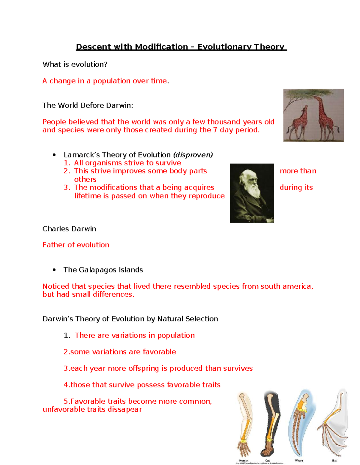 Evolution Notes - Descent with Modification – Evolutionary Theory What ...
