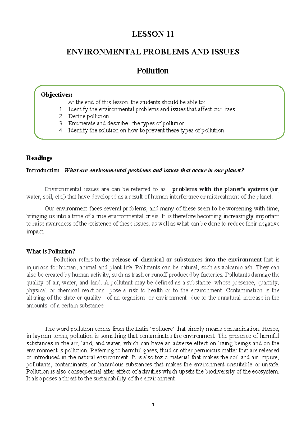 Environmental Science Lesson 11: Understanding Pollution and Its Impact ...