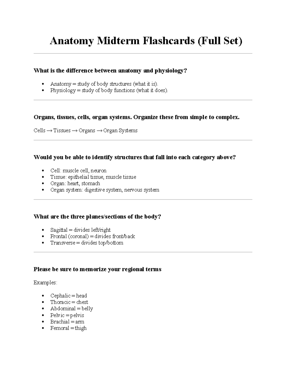 Anatomy 101 Midterm Study Guide: Key Concepts & Flashcards - Studocu