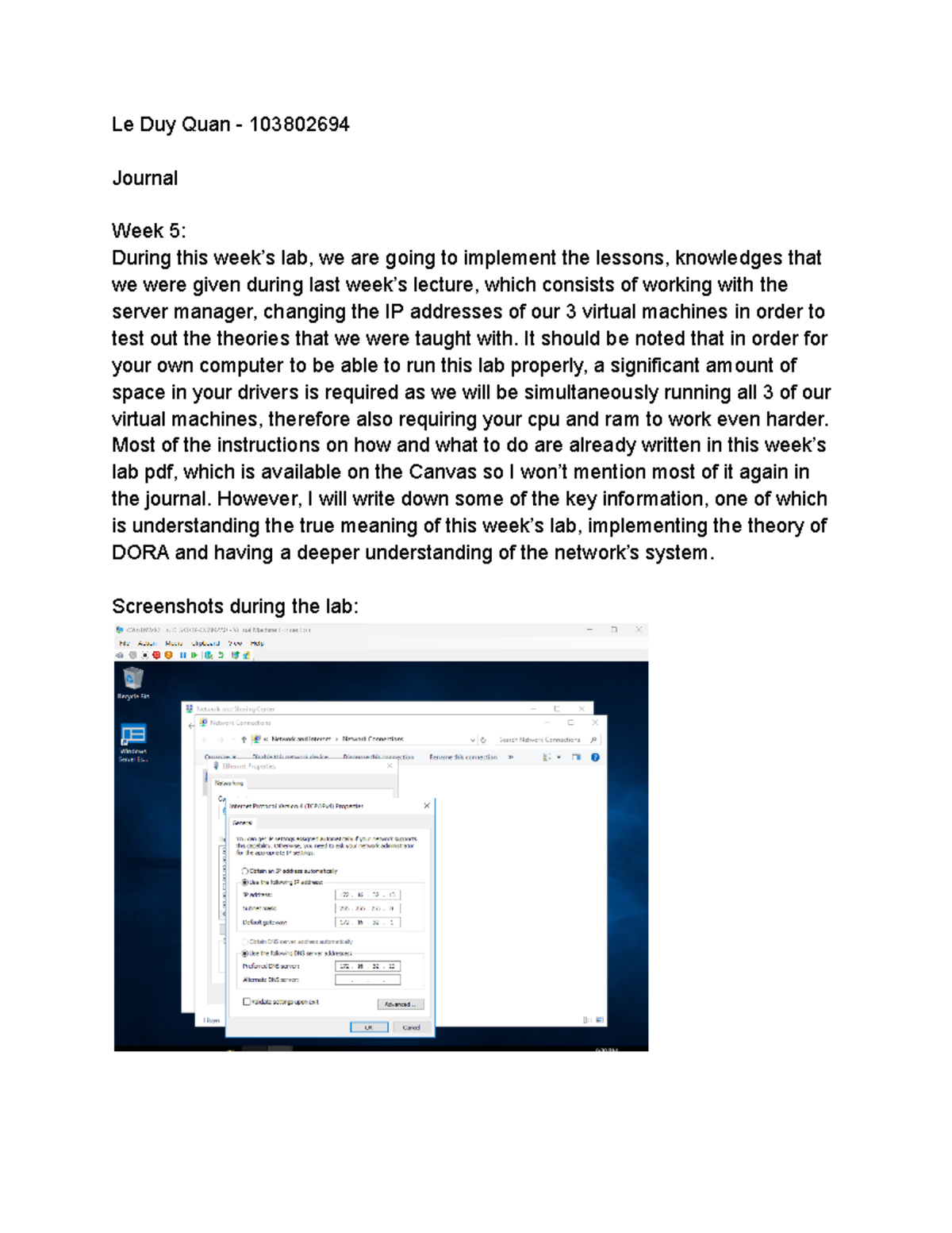 TNE10005 - Journal Entries for Weeks 5-10: Lab & Lecture Insights - Studocu