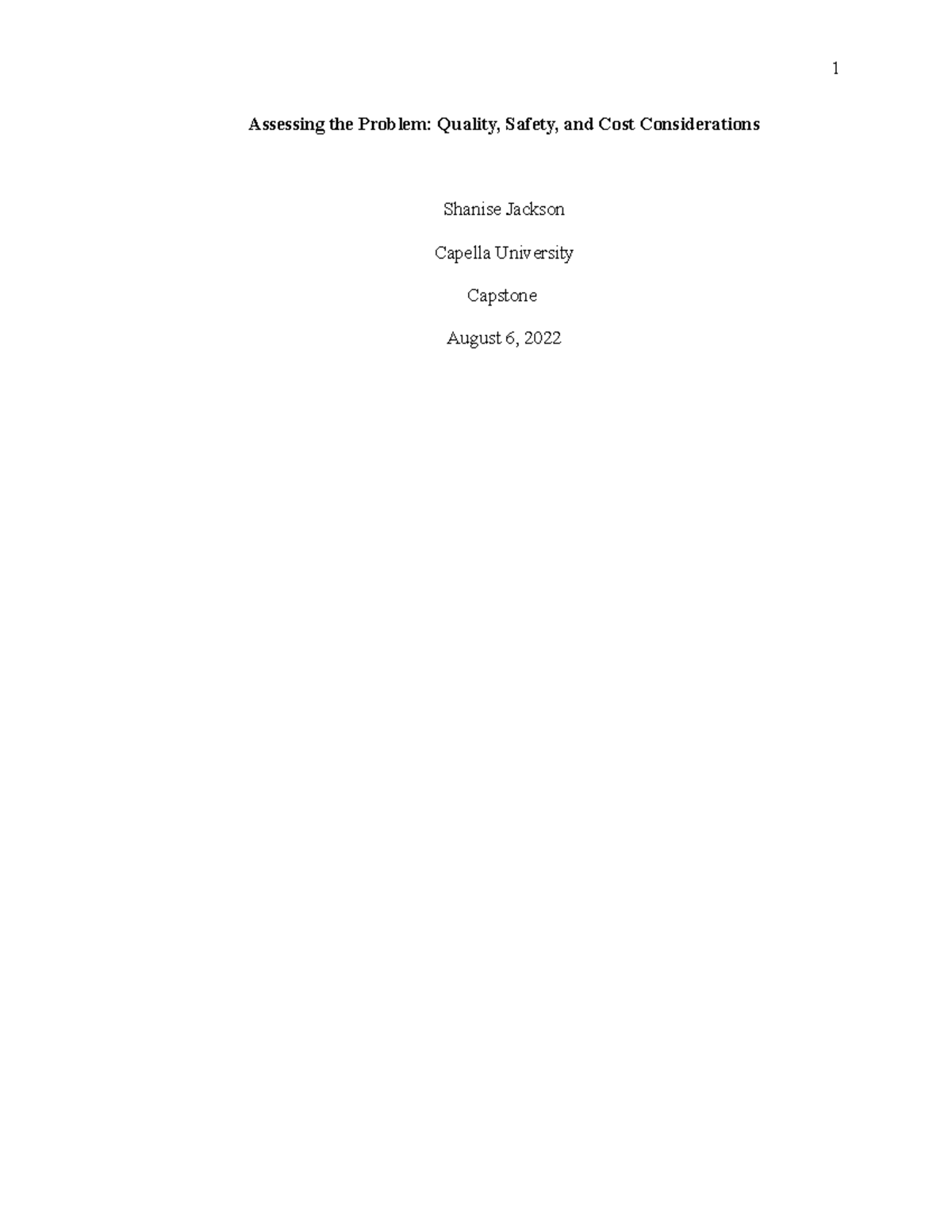 Capstone Assessment 2: Quality, Safety, and Cost in Type 2 Diabetes ...
