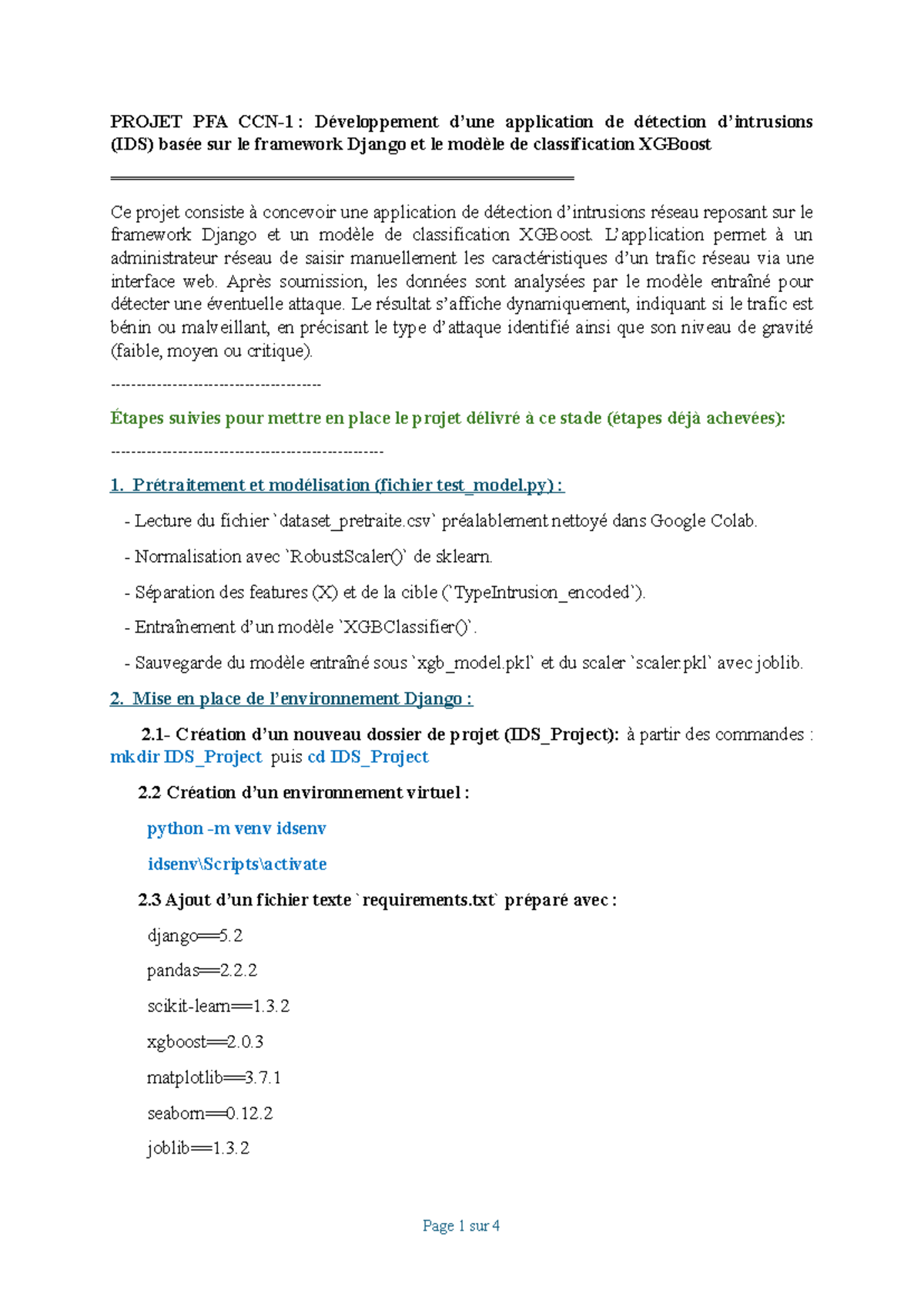 Documentation des Étapes du Projet IDS PFA CCN-1: Détection d ...