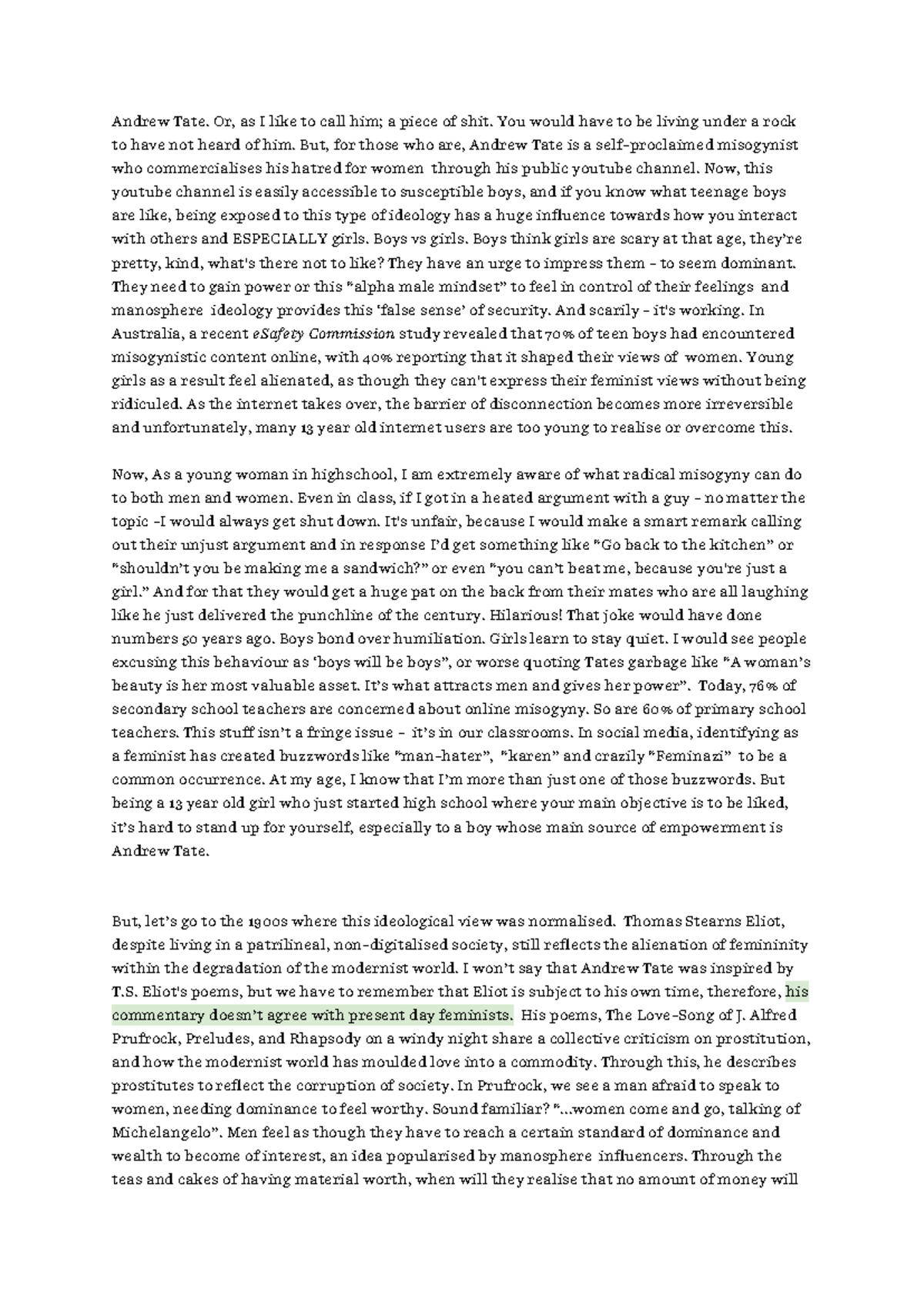 English Ted Talk Transcript: The Impact of Andrew Tate's Misogyny on ...