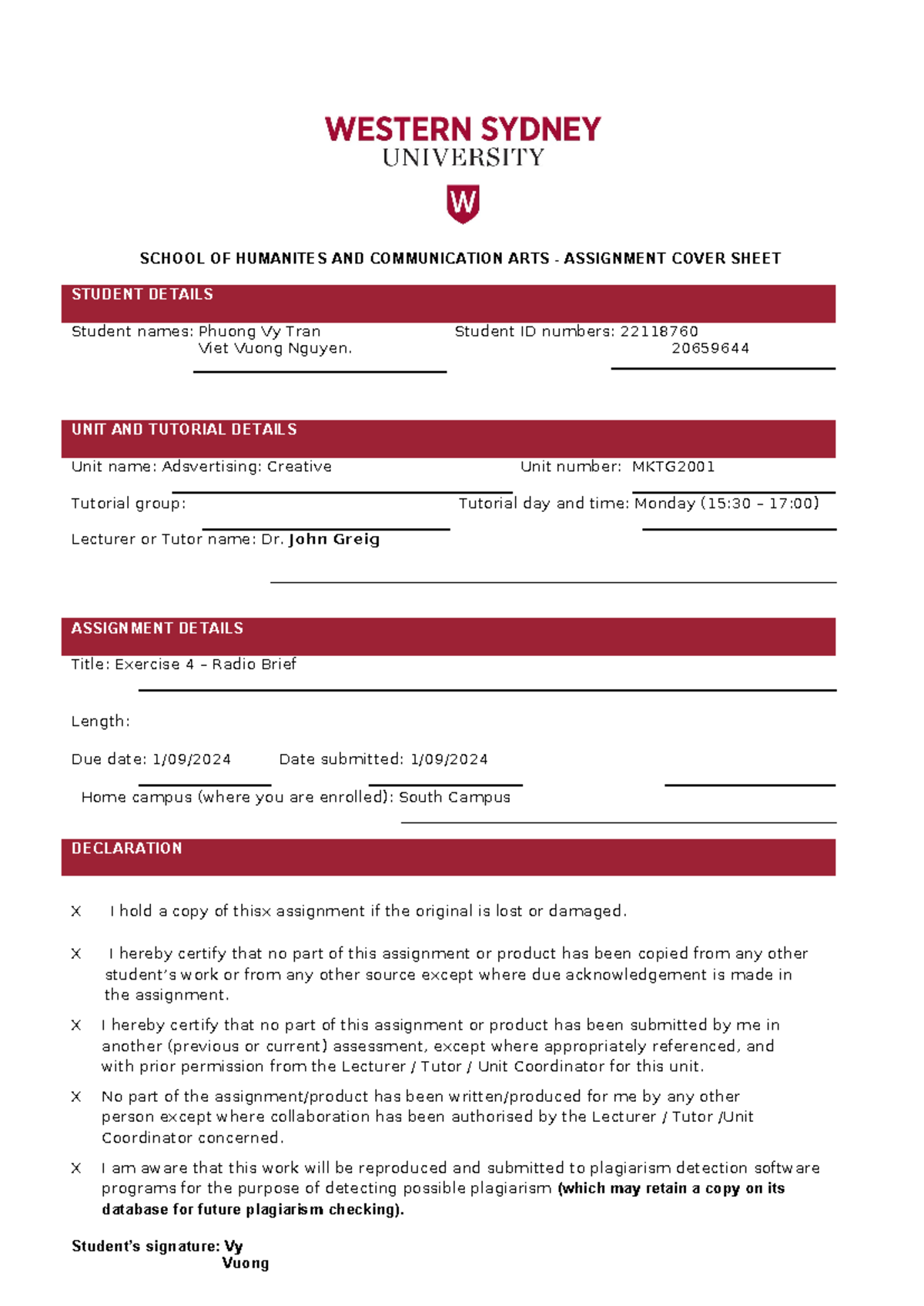 MKTG – Exercise 4: Radio Brief Assignment Submission 2024 - Studocu
