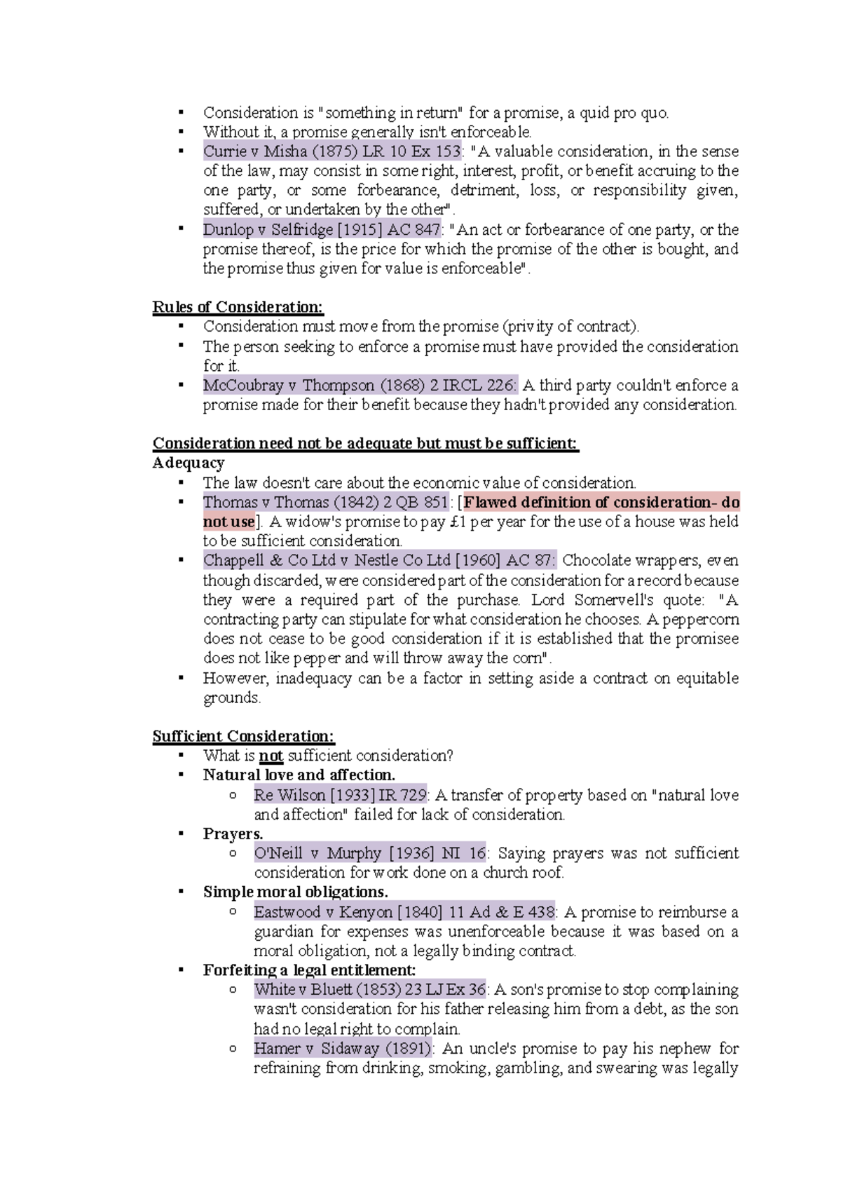 Consideration in Contract Law: Key Cases and Rules - Studocu
