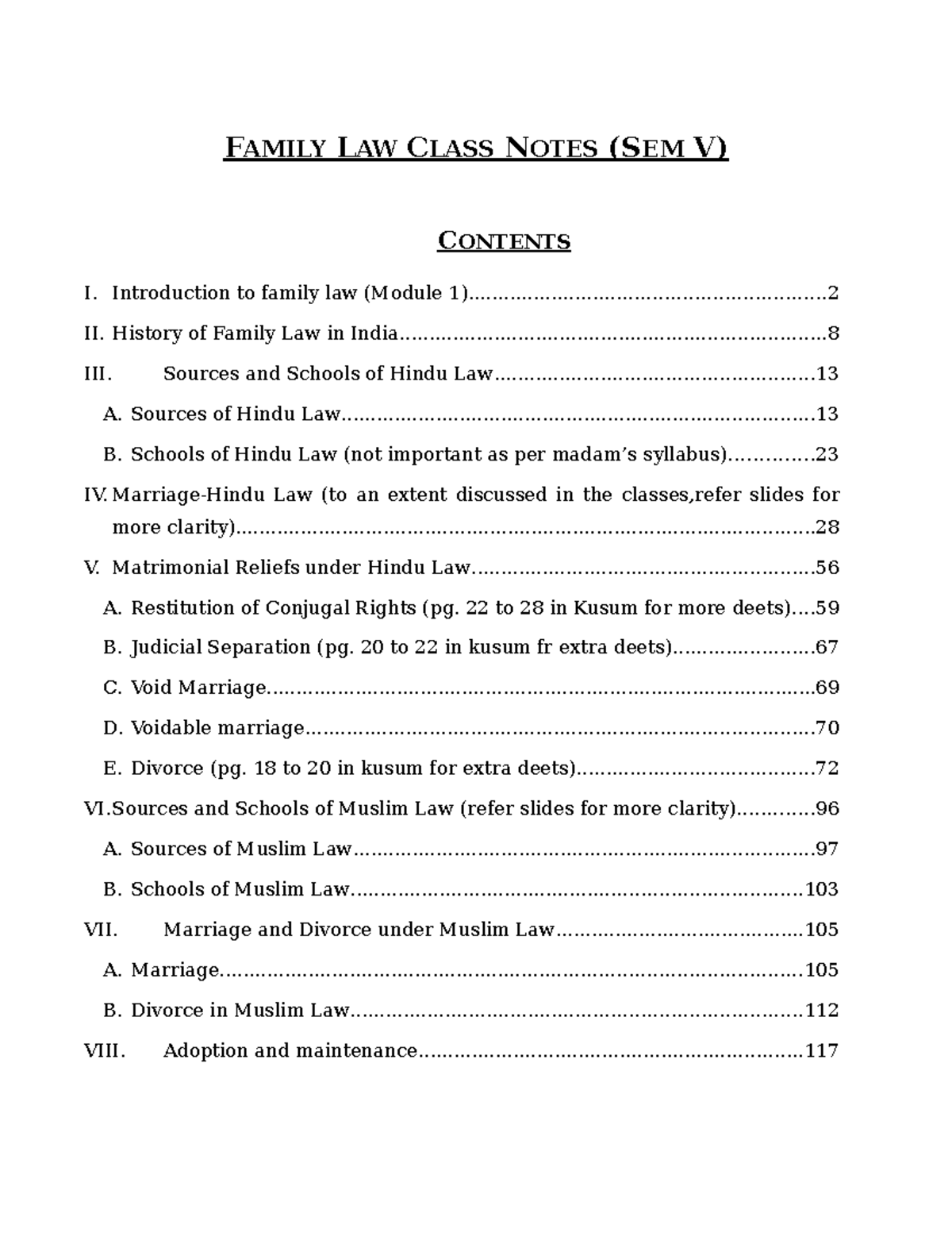Family Law Notes Sem V: Key Concepts and Case Studies - Studocu