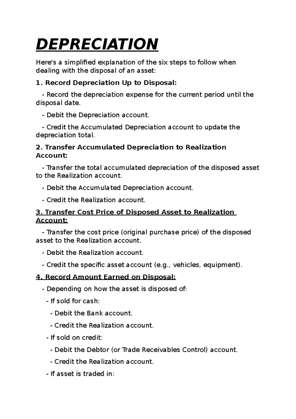 Depreciation Summary: Key Steps for Asset Disposal - ACC 101 - Studocu