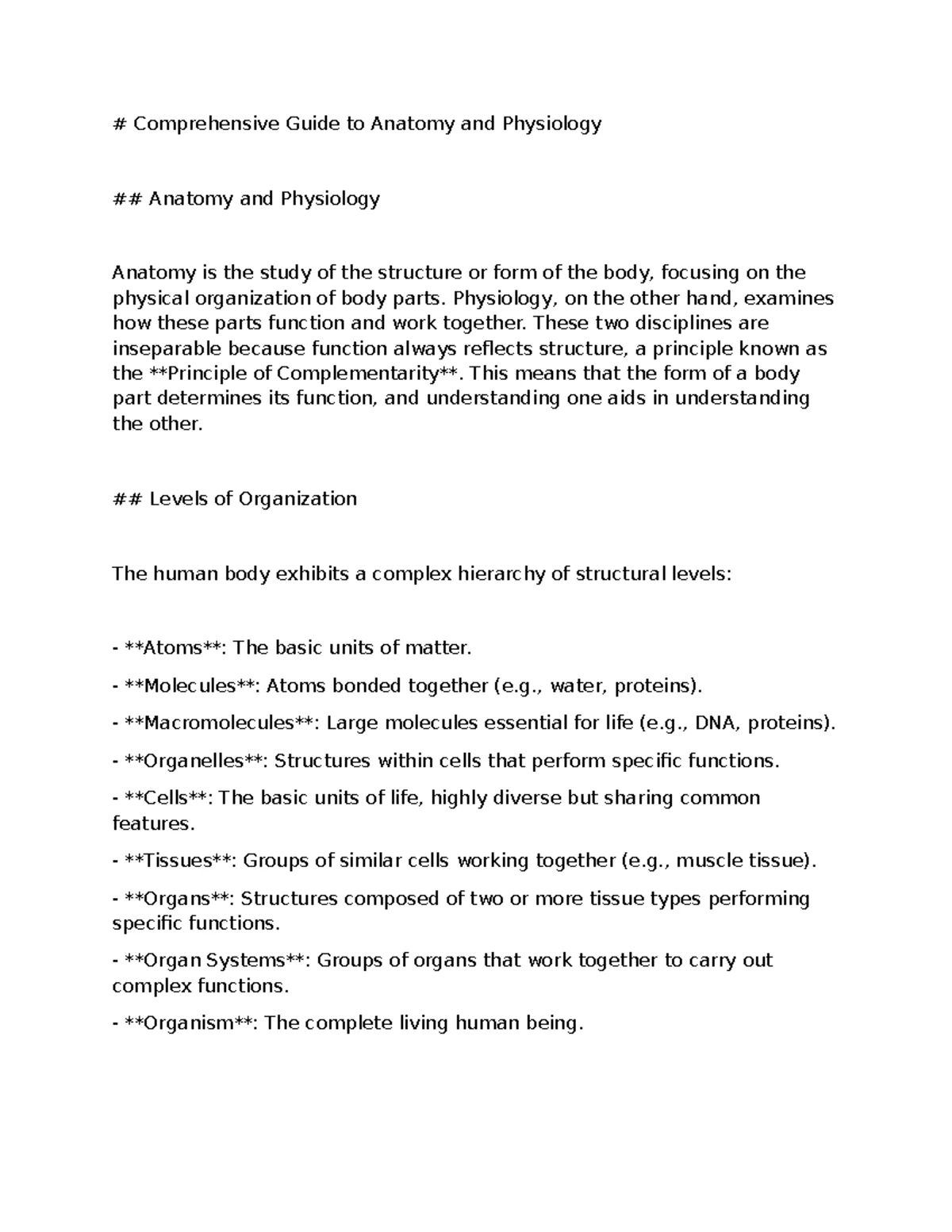 Comprehensive Overview of Anatomy & Physiology Concepts (ANP 101) - Studocu